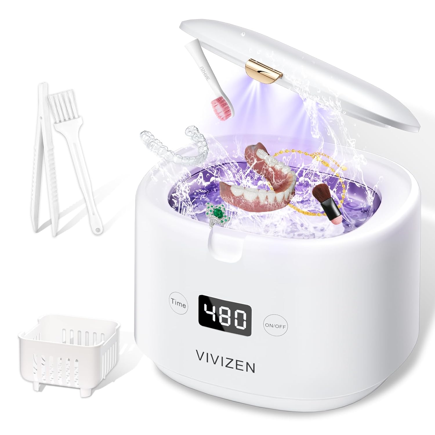 Ultrasonic Retainer Cleaner, Sonic Dental Cleaning Pod, Portable 30W/45kHz Machi...