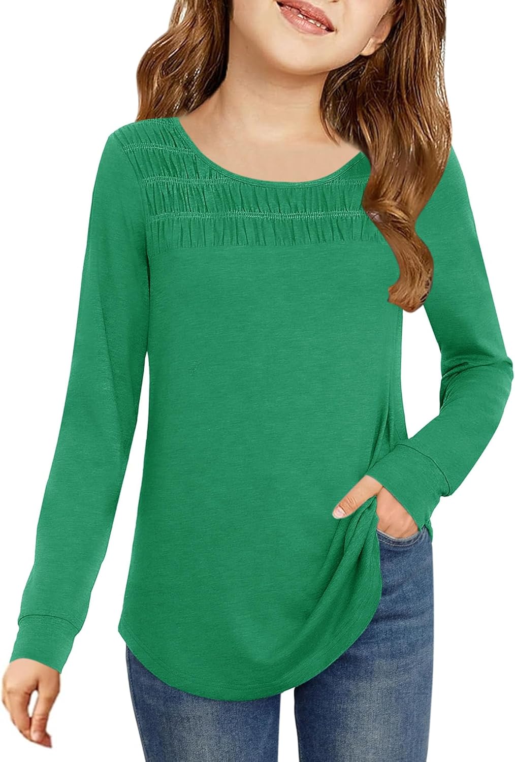 Vivitulip Girl’s Basic Long Sleeve Crew Neck T-Shirts Casual Smocked Cute Tunic...