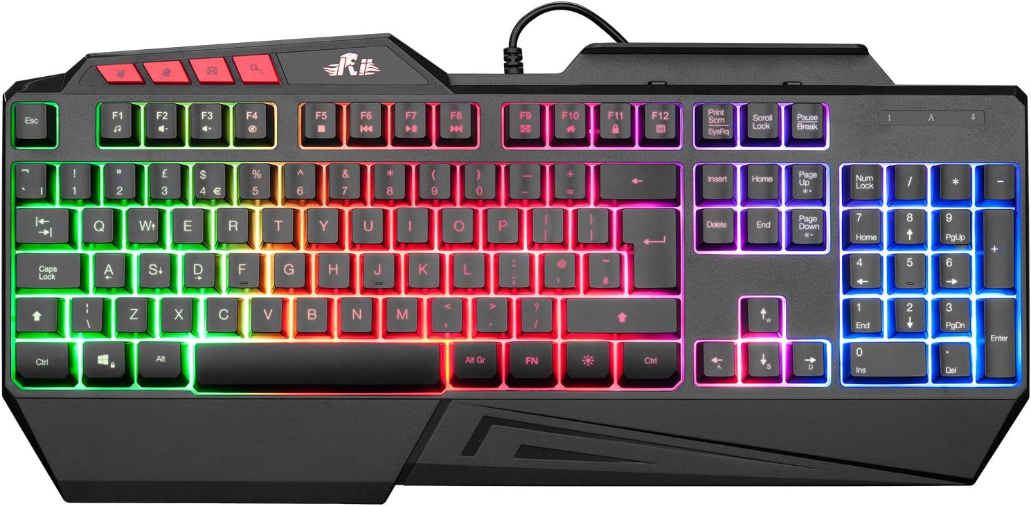 Rii RK202 Gaming Keyboard,LED Rainbow Backlit Ligh...