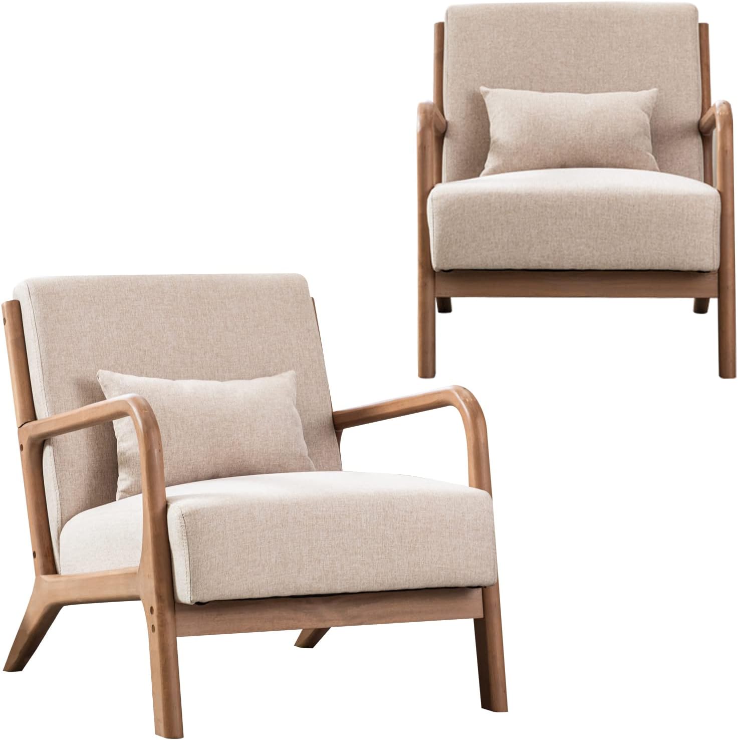 INZOY Mid-Century Modern Accent Chair Set of 2, Upholstered Living Room Chairs w...