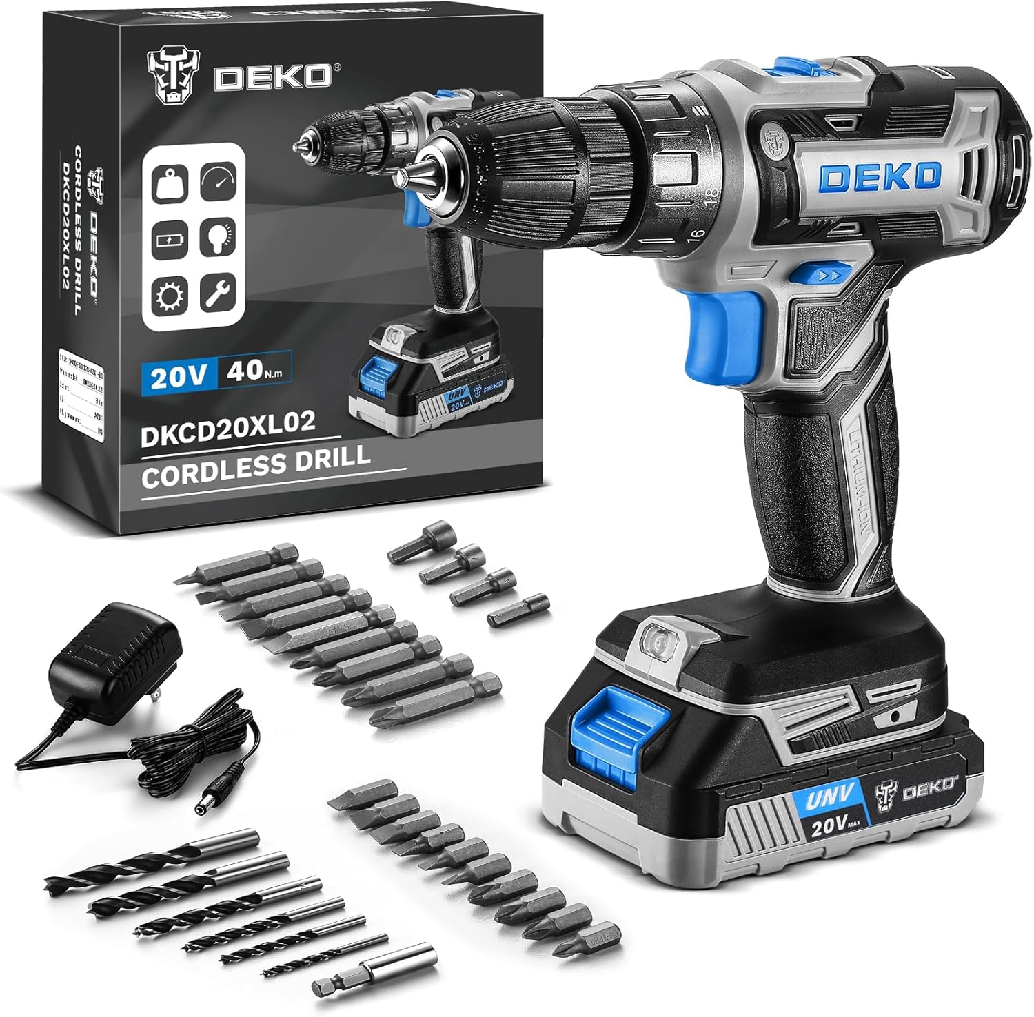 Power Drill Cordless: DEKO PRO Cordless Drill 20V Electric Power Drill Set Tool...