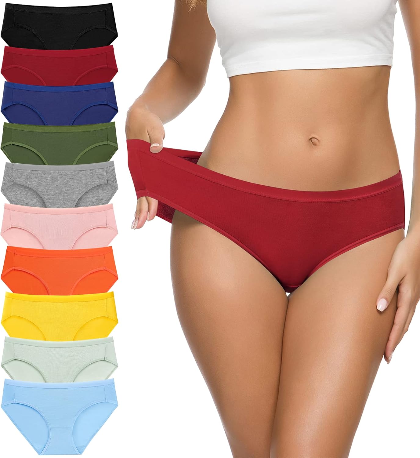 Eiggam Women's Cotton Bikini Panties,High-Cut Full Coverage Stretch Cool Underwe...