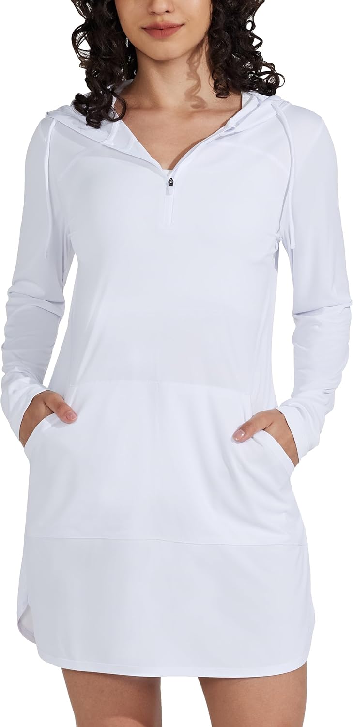 Willit Women's UPF 50+ Swim Cover-Up Dress Hooded Beach Sun Long Sleeve Swimwear...