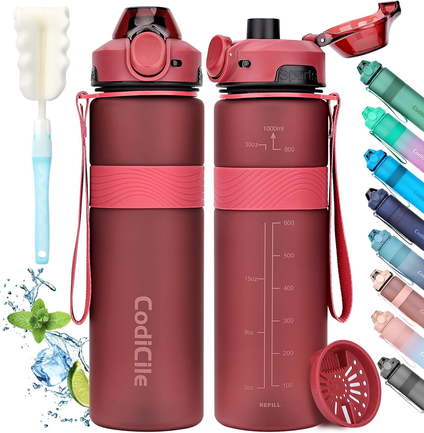 CodiCile Water Bottle, BPA Free 1l Water Bottle Leak Proof Drinks Bottle, Large...