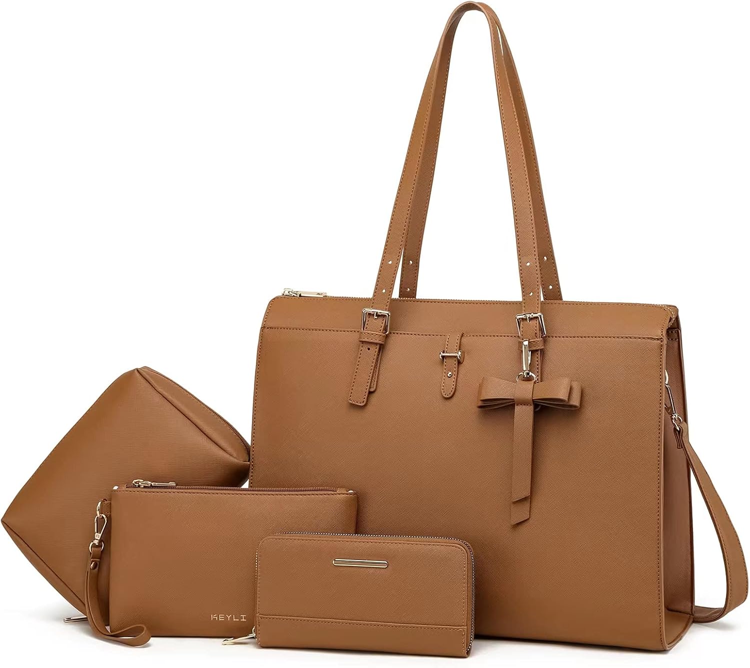 Keyli 4pc Sets Laptop Bag for Women Large Leather Laptop Briefcase with USB Char...