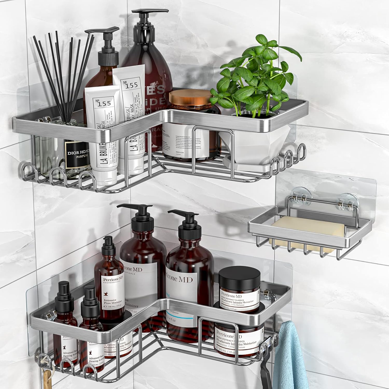 YASONIC Corner Shower Caddy, 3-Pack Adhesive Shower Caddy with Soap Holder and 1...