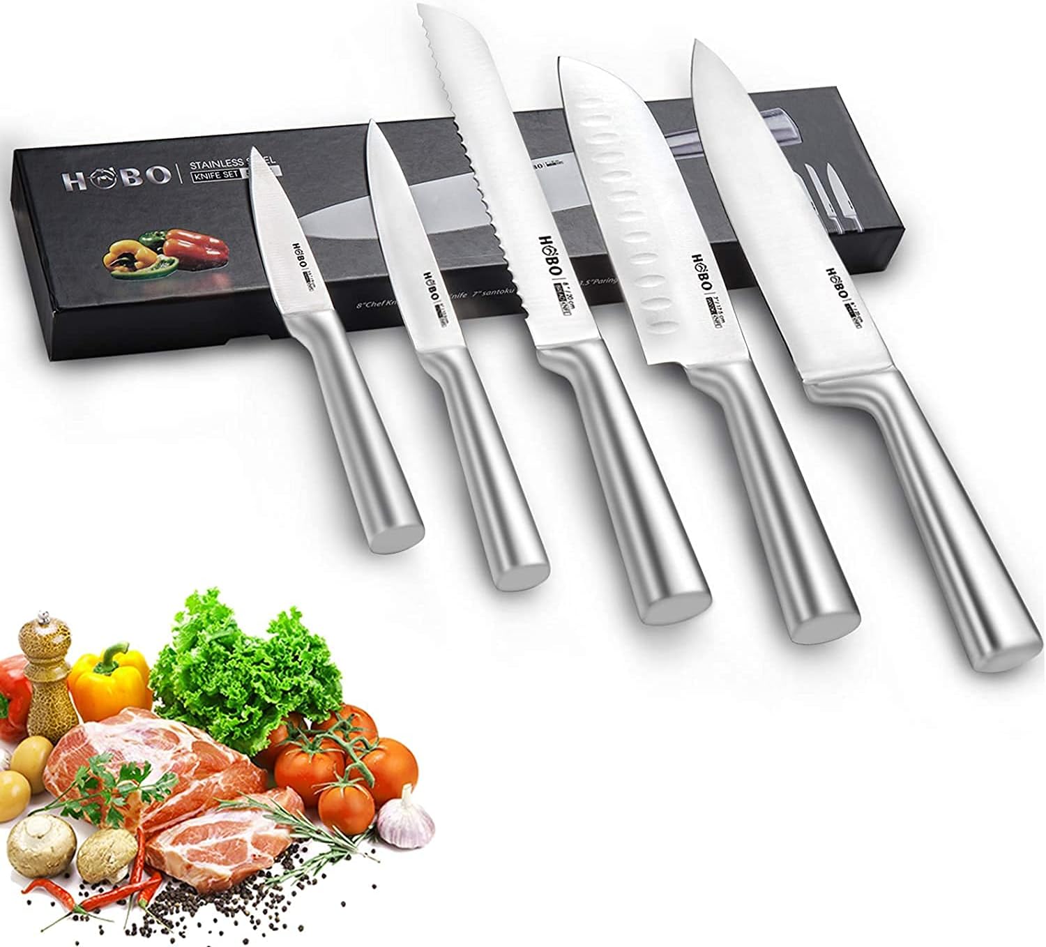 HOBO Kitchen Knife Sets, 5 Piece Stainless Steel Kitchen Knives with Ultra Sharp...