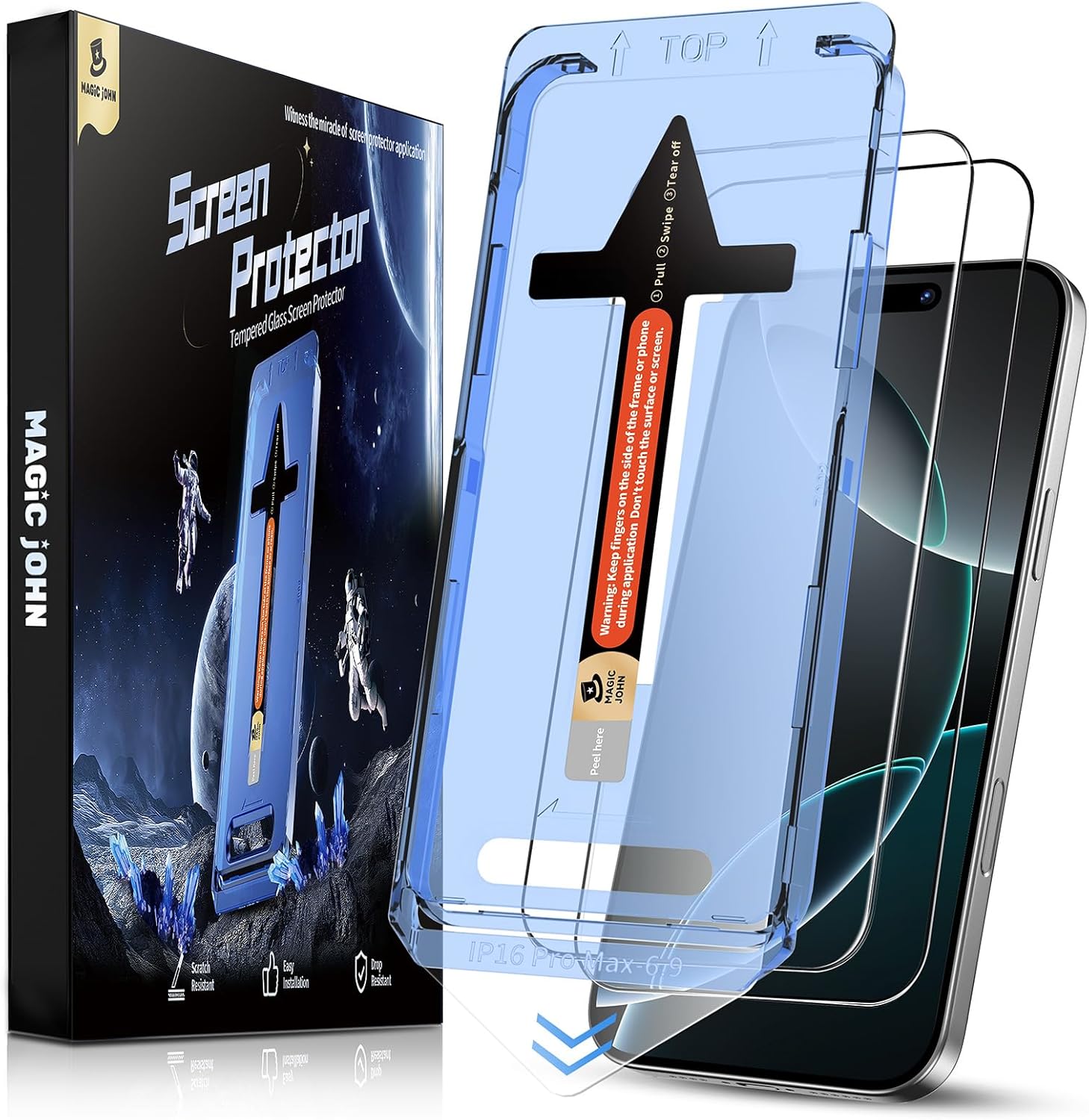 MAGIC JOHN 2 Pack for iPhone 16 Pro Max Tempered Glass Screen Protector 6.9 inch...