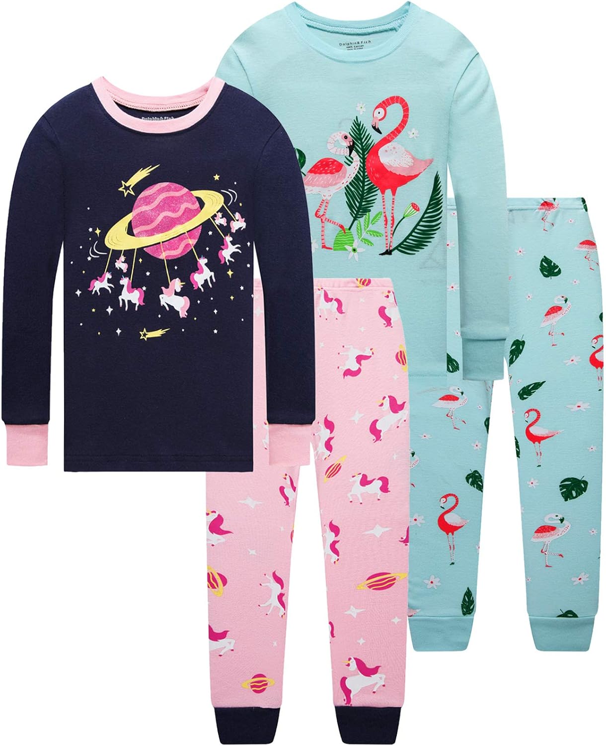 Dolphin&Fish Boys and Girls Soft Pajamas 100% Cotton Toddler Pjs Long Sleeve Kid...