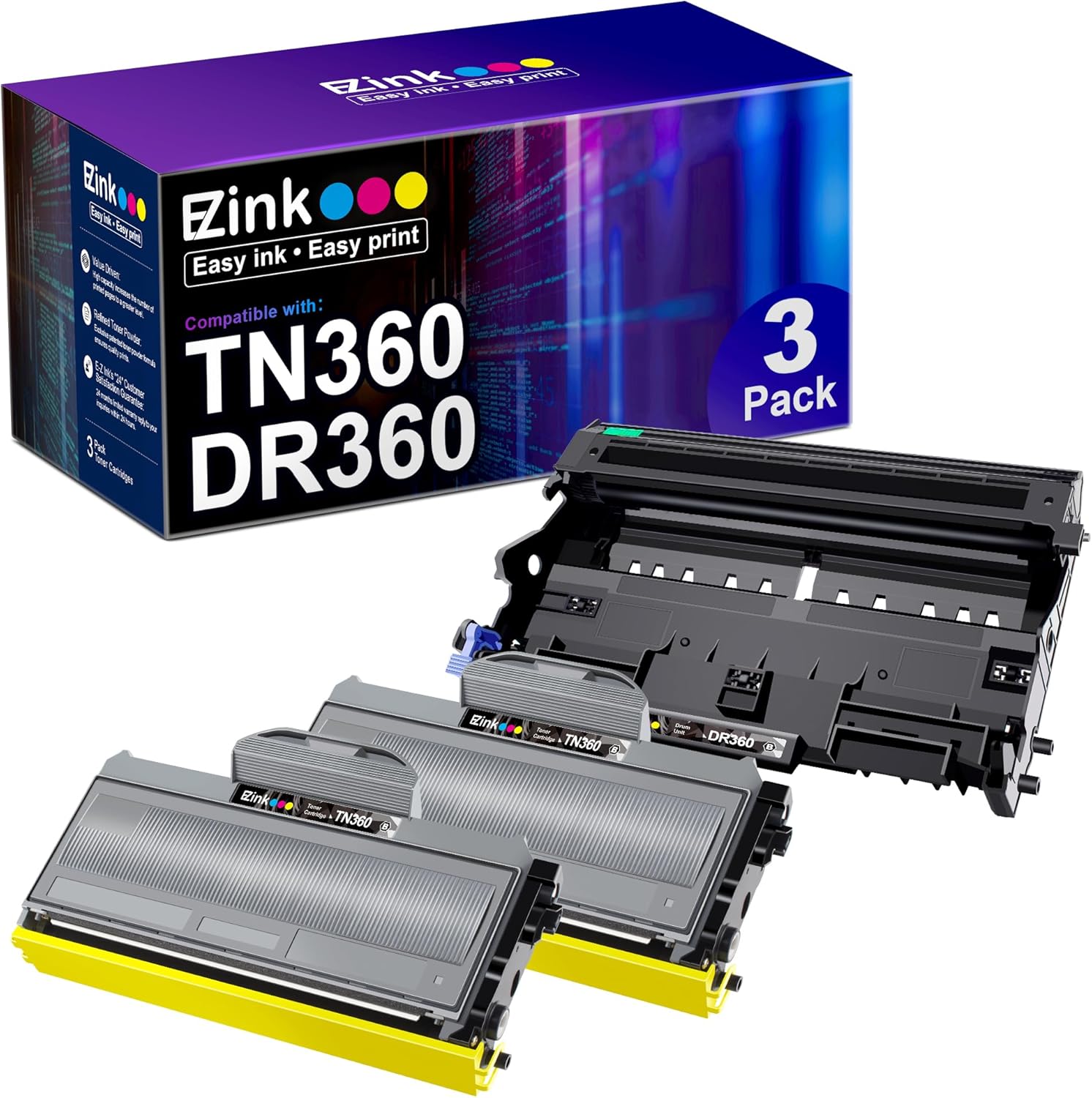 E-Z Ink Compatible Toner Cartridge & Drum Unit Replacement for Brother TN360 TN3...