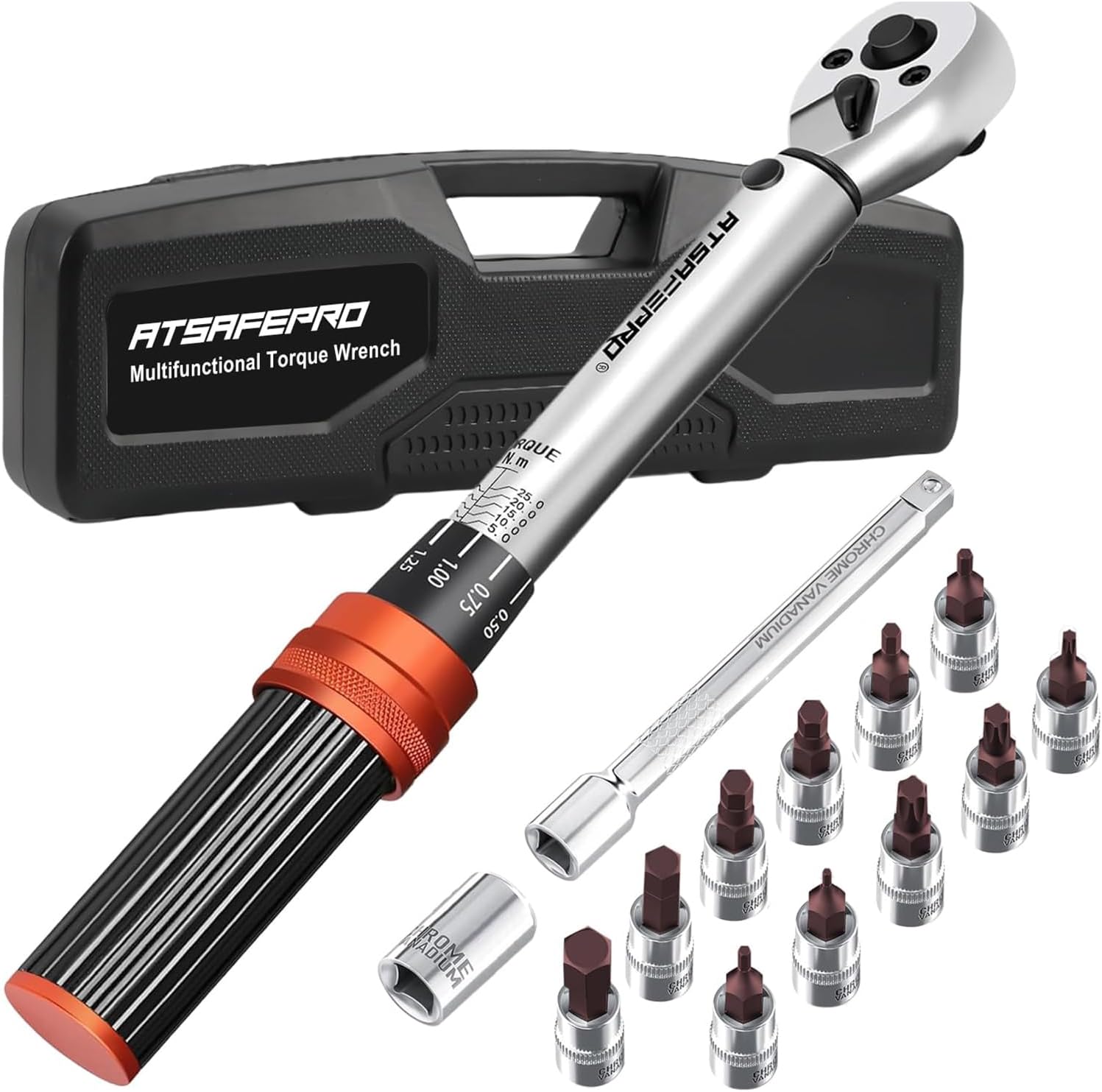 ATsafepro Bicycle Torque Wrench Set 5-25 Nm, 1/4 Inch Drive Click Torque Wrench...