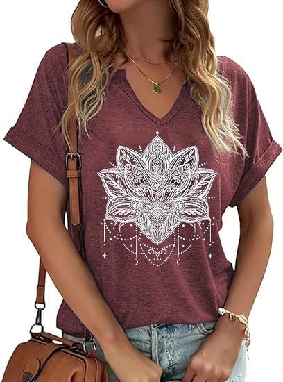 Women's Floral T-Shirts V-Neck Dandelion Sun Flower Graphic Casual Tee Boho Tops...