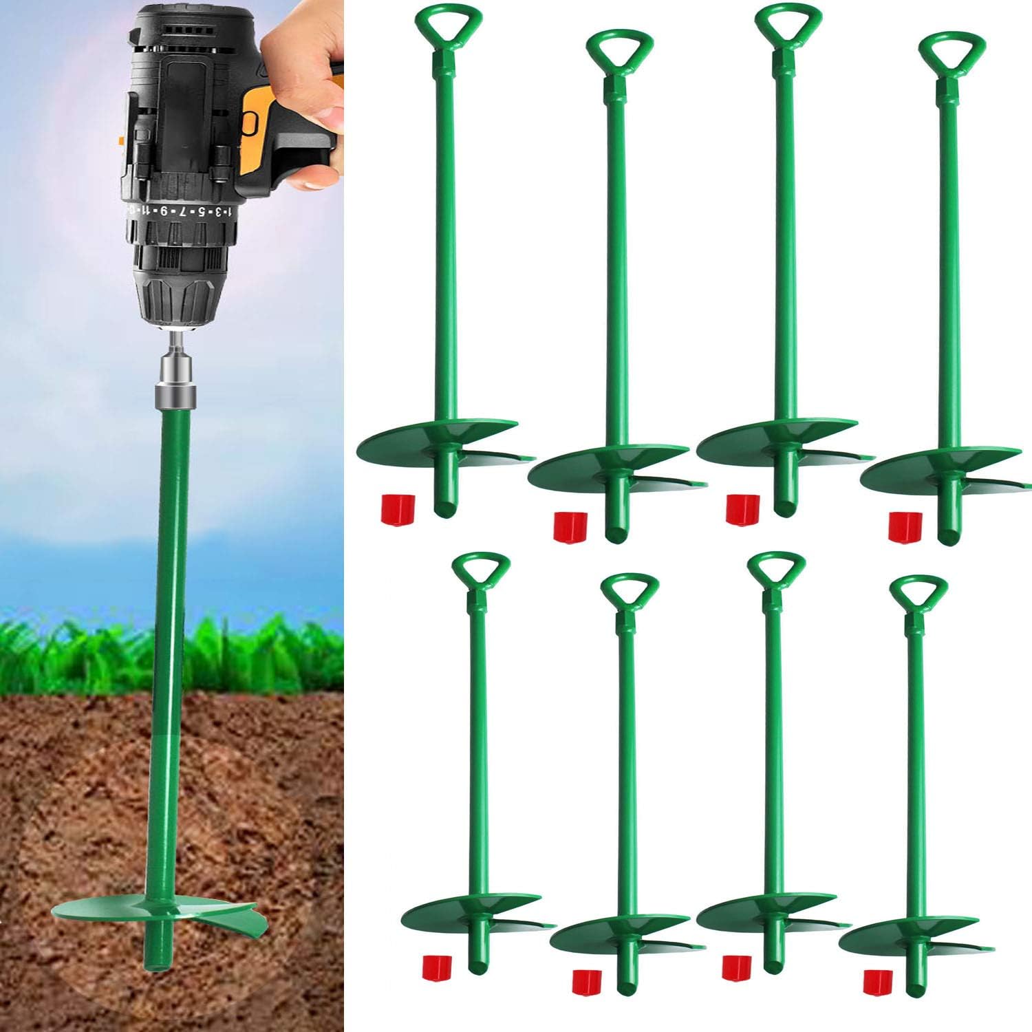 18" Long Green Ground Anchor Kit(8Pcs/Set), 3" Wide Helix,Heavy Duty Anchor Hook...