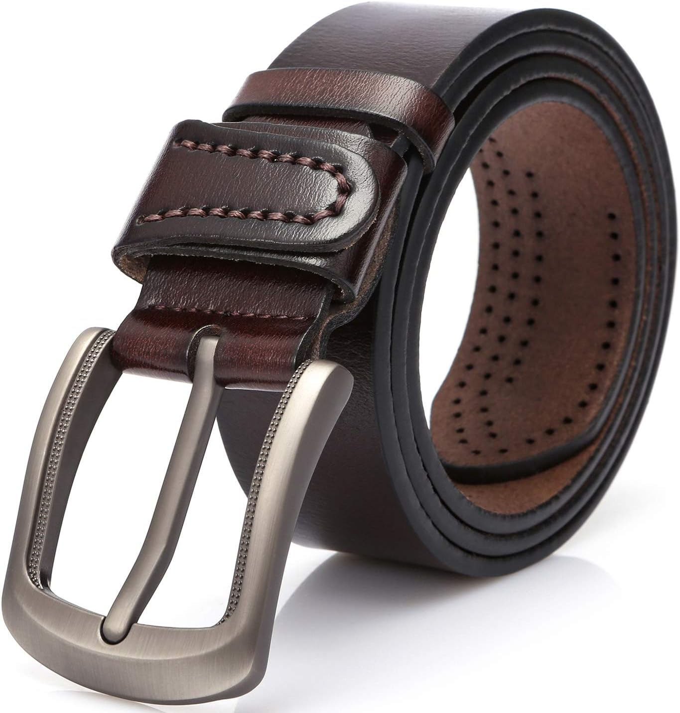 DOVAVA Mens Leather Belt Anti-scratched Buckle Soft Genuine Belts for Casual Jea...