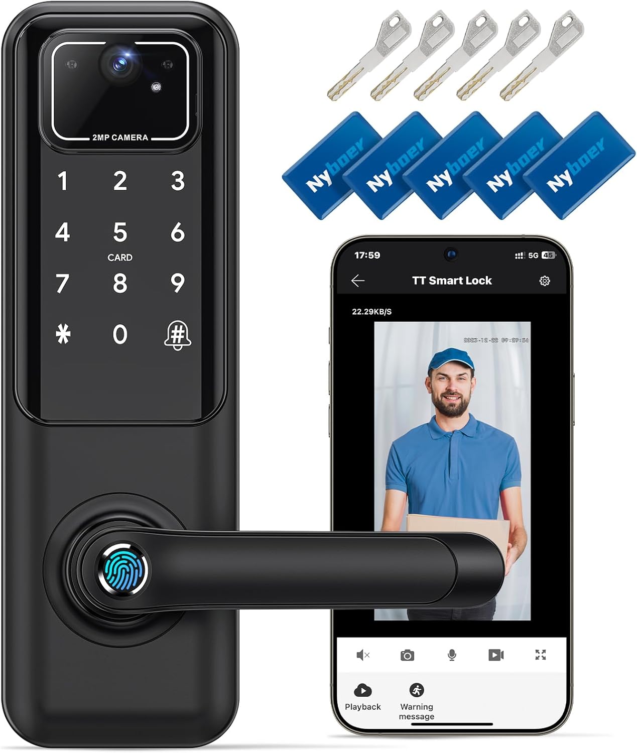 WiFi Video Smart Door Lock: Fingerprint Door Lock with Camera- Keyless Entry Doo...