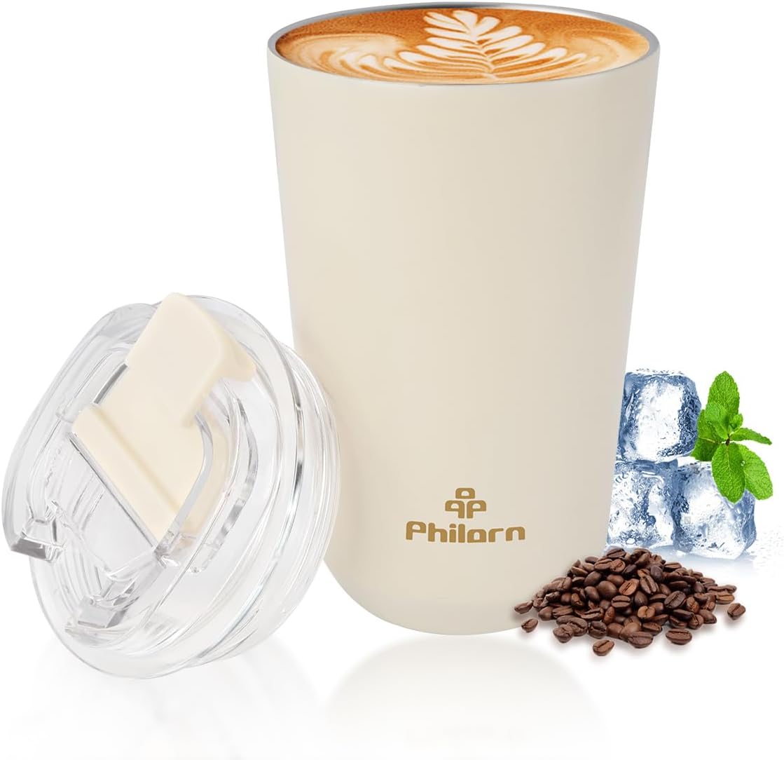 Philorn Coffee Cup, 380ml Insulated Travel Mug with Leakproof Lid & Double Wall,...