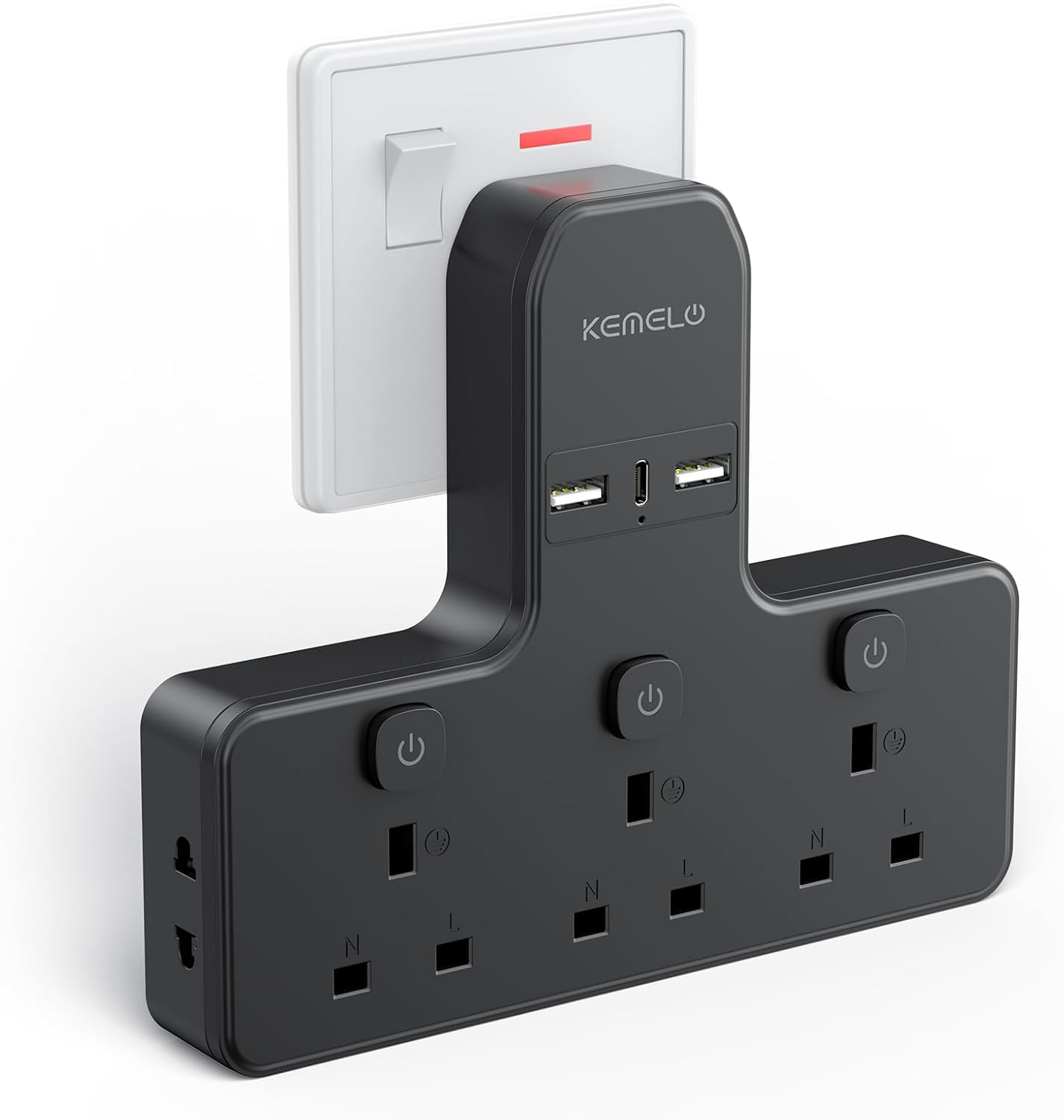 Multi Plug Adapter (3250W/13A), Plug Extension Socket with 3 USB, 3 Way Plug Ada...