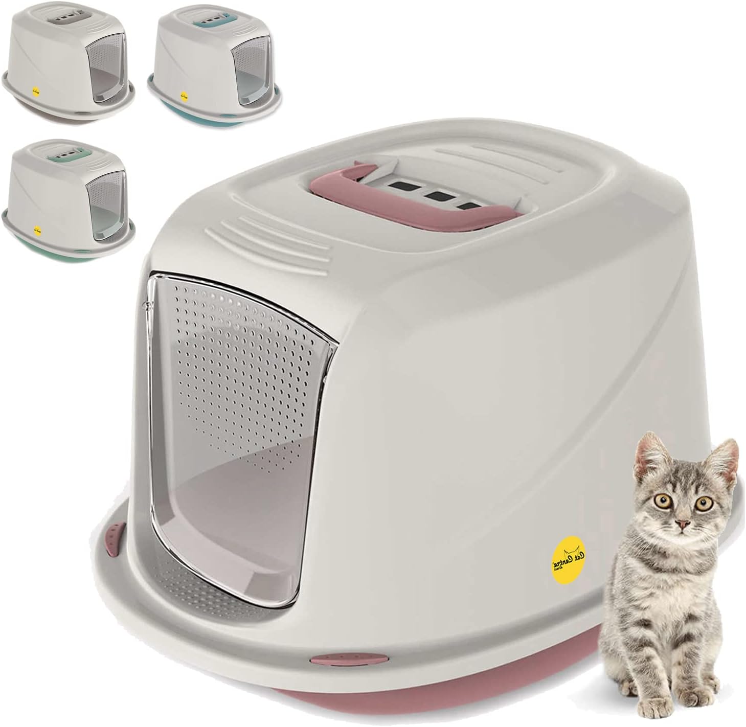 CAT CENTRE Medium Pink Cat Hooded Litter Tray Extra Deep Kittens Small Cats Toil...