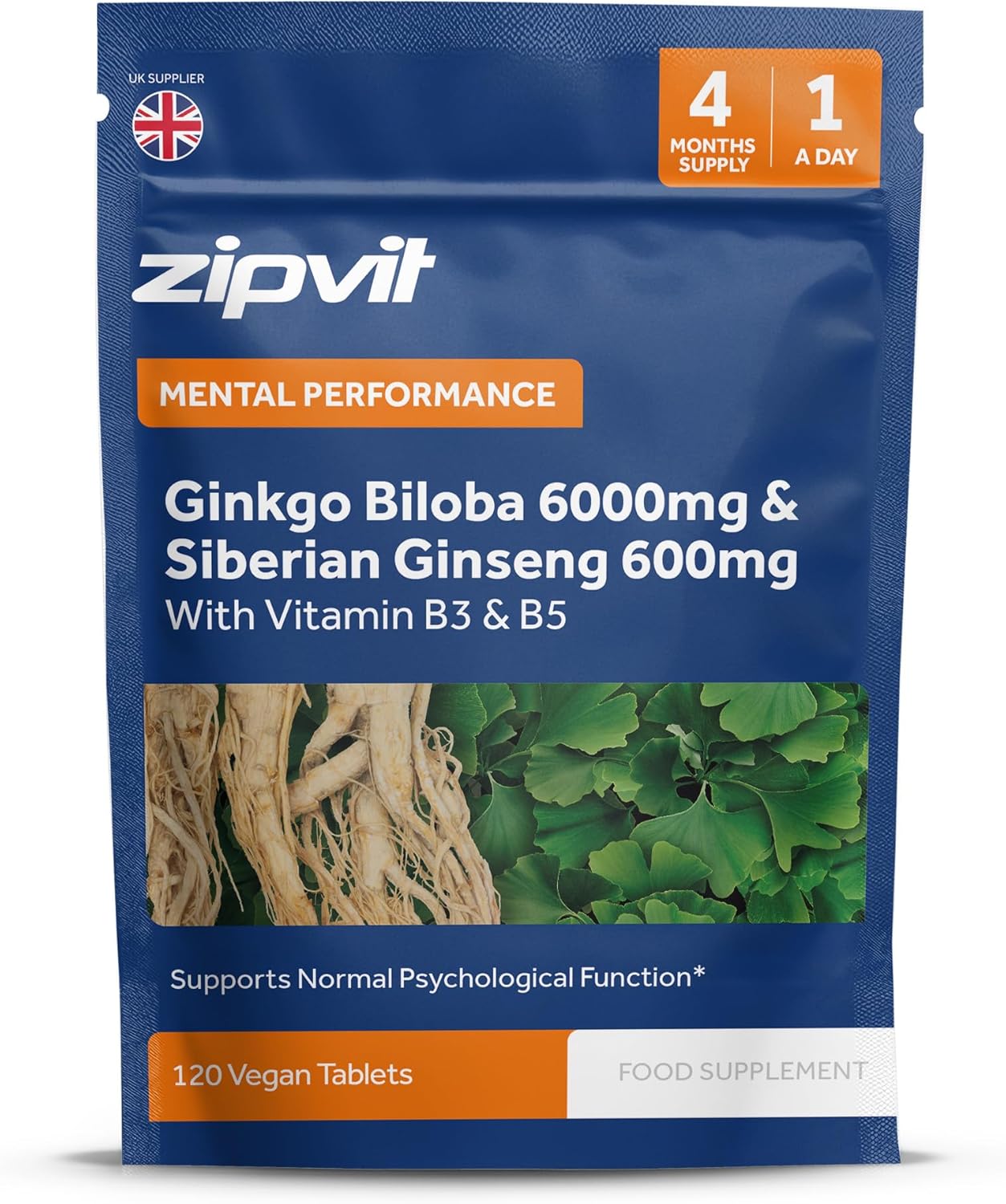 Zipvit Ginkgo Biloba 6000mg & Siberian Ginseng 600mg with Vitamins B3 & B5, 120...