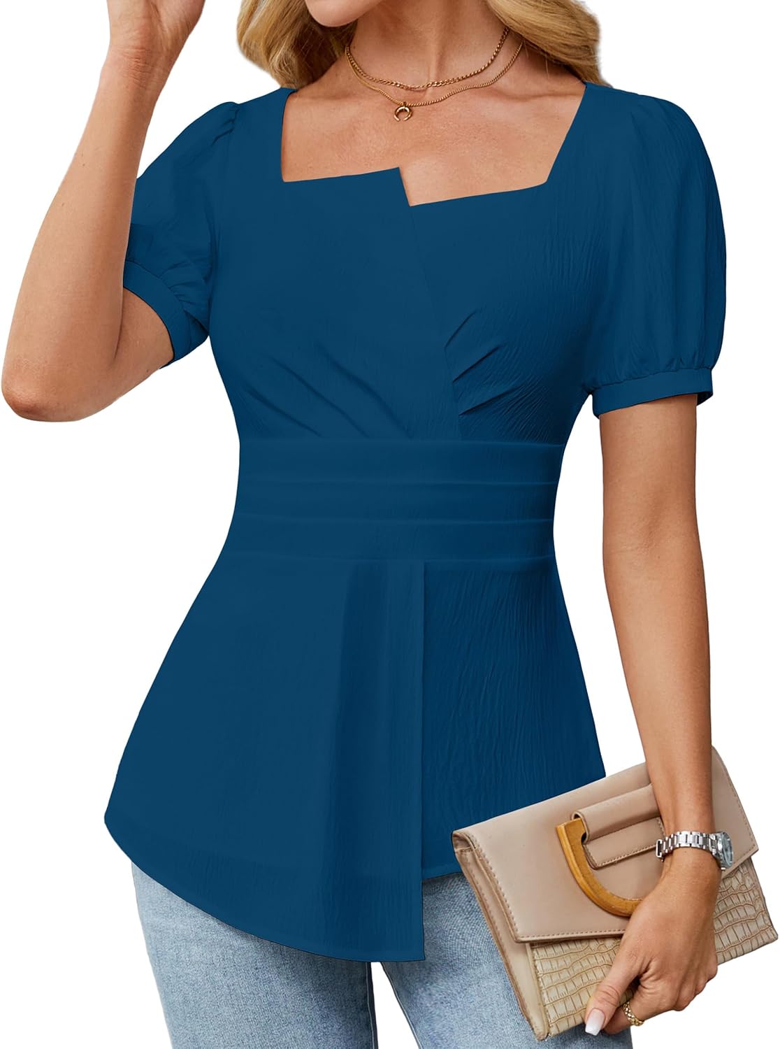 BMJL Women's Dressy Casual Blouses Business Casual Tops 2025 Summer Short Sleeve...