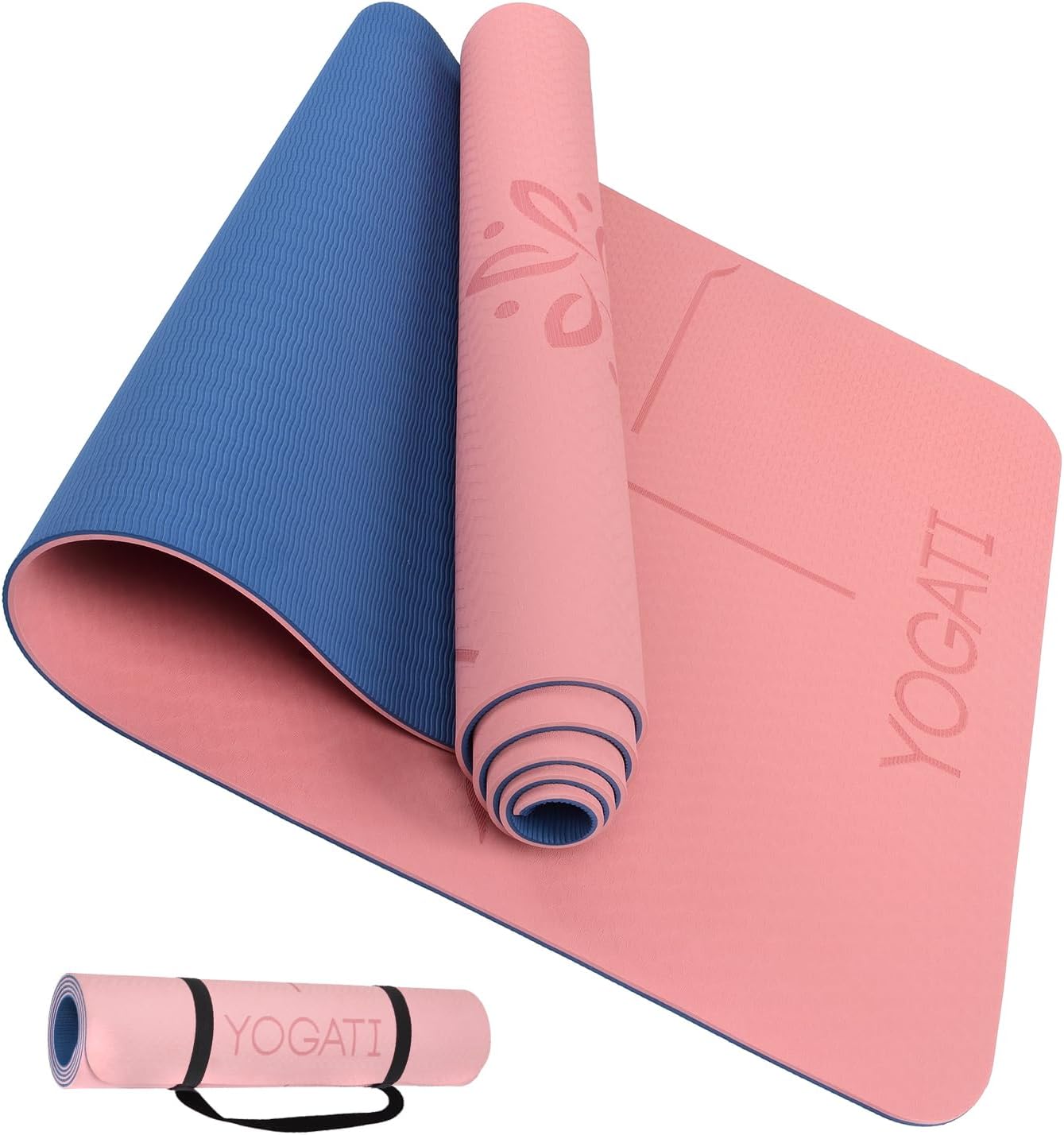 Non Slip Yoga Mats with Strap - Pilates & Exercise Mat for Home Workout Pink