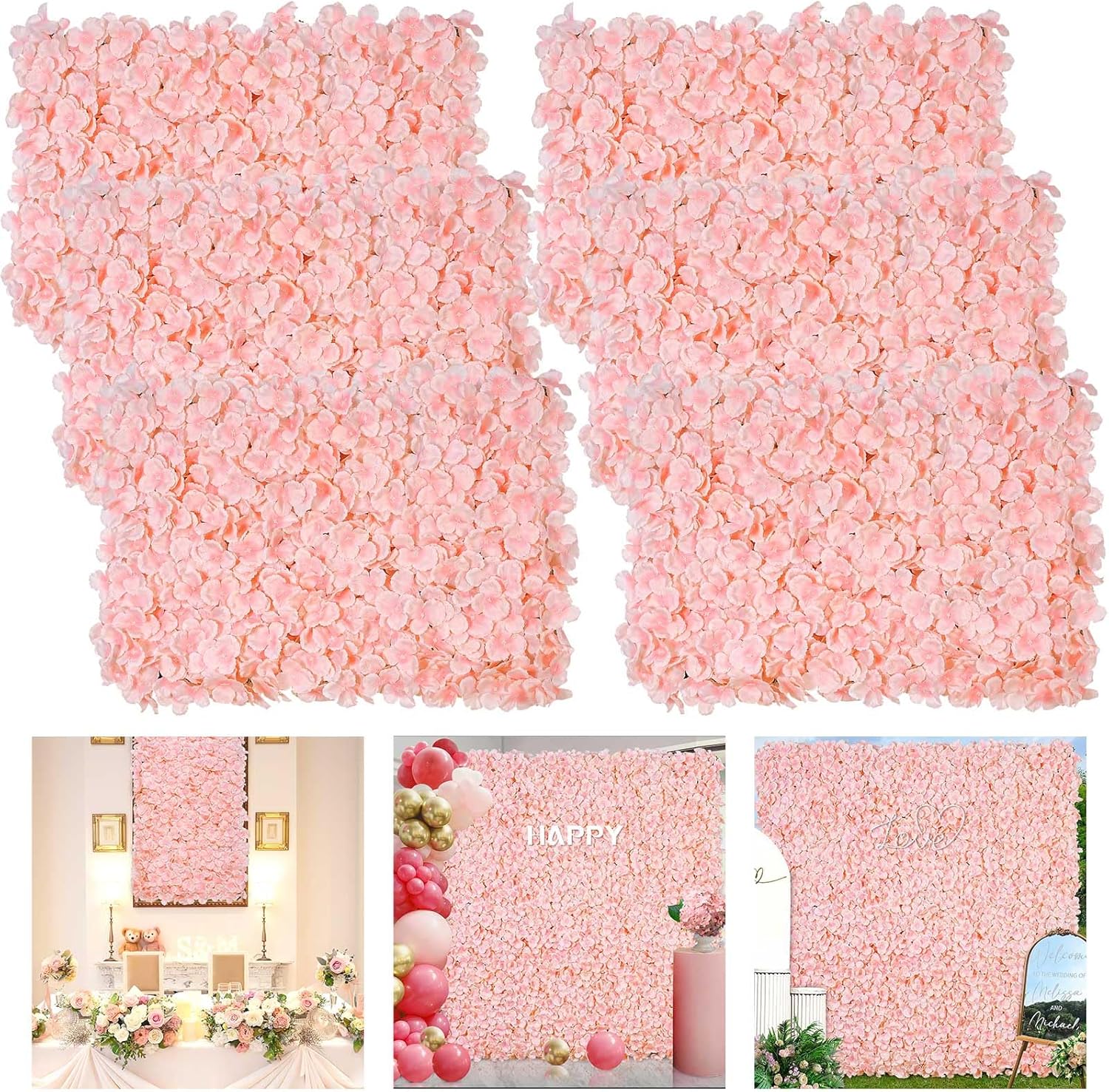 Artificial Flower Wall Backdrop Panels - Blush Floral Wall Panel 4ftx4ft Wedding...