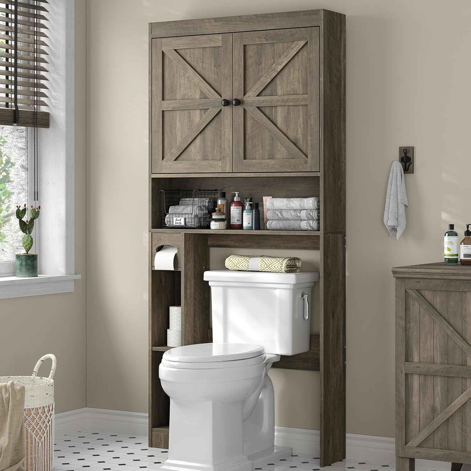 Furnideco 32.3''W Over The Toilet Storage Cabinet with Barn Doors, Over Toilet S...
