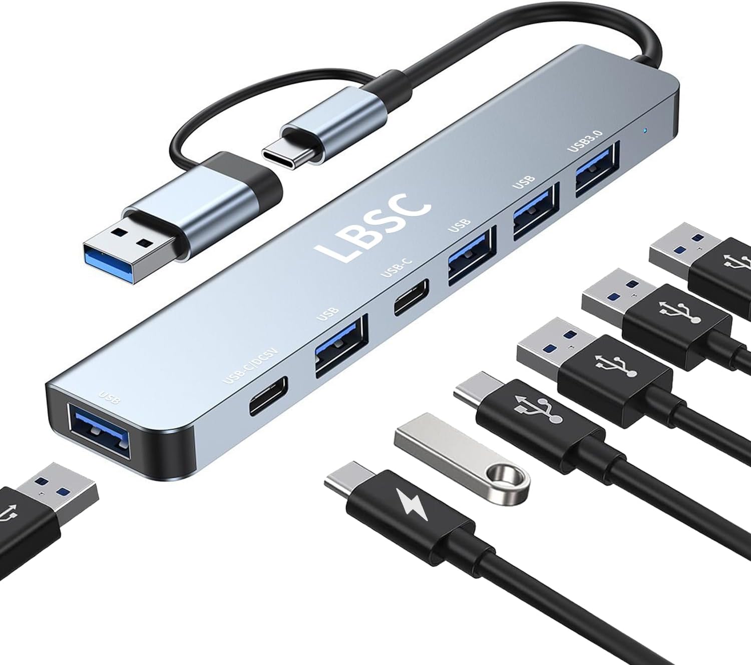 USB C Hub, 7 in 1 USB Splitter Multiport Adapter, Usb Hub For Laptop,MacBook,PS5...