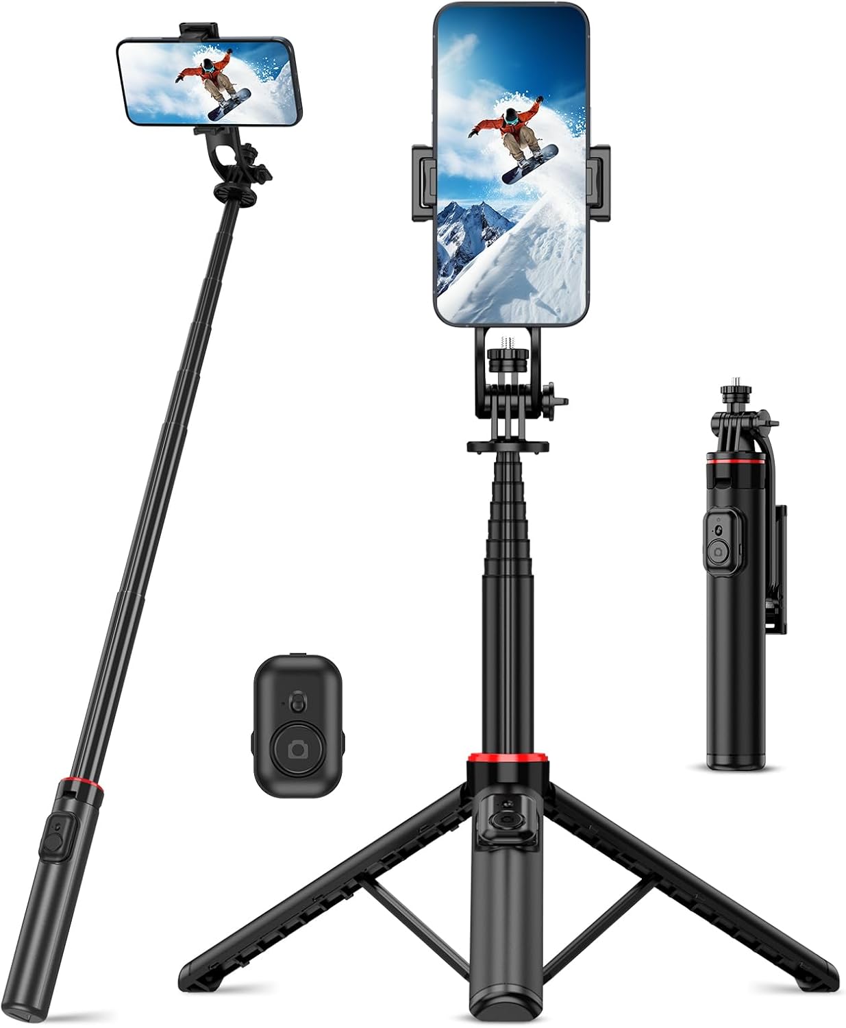 RISEOFLE Selfie Stick Phone Tripod, 130cm Aluminum Alloy Integrated Retractable...