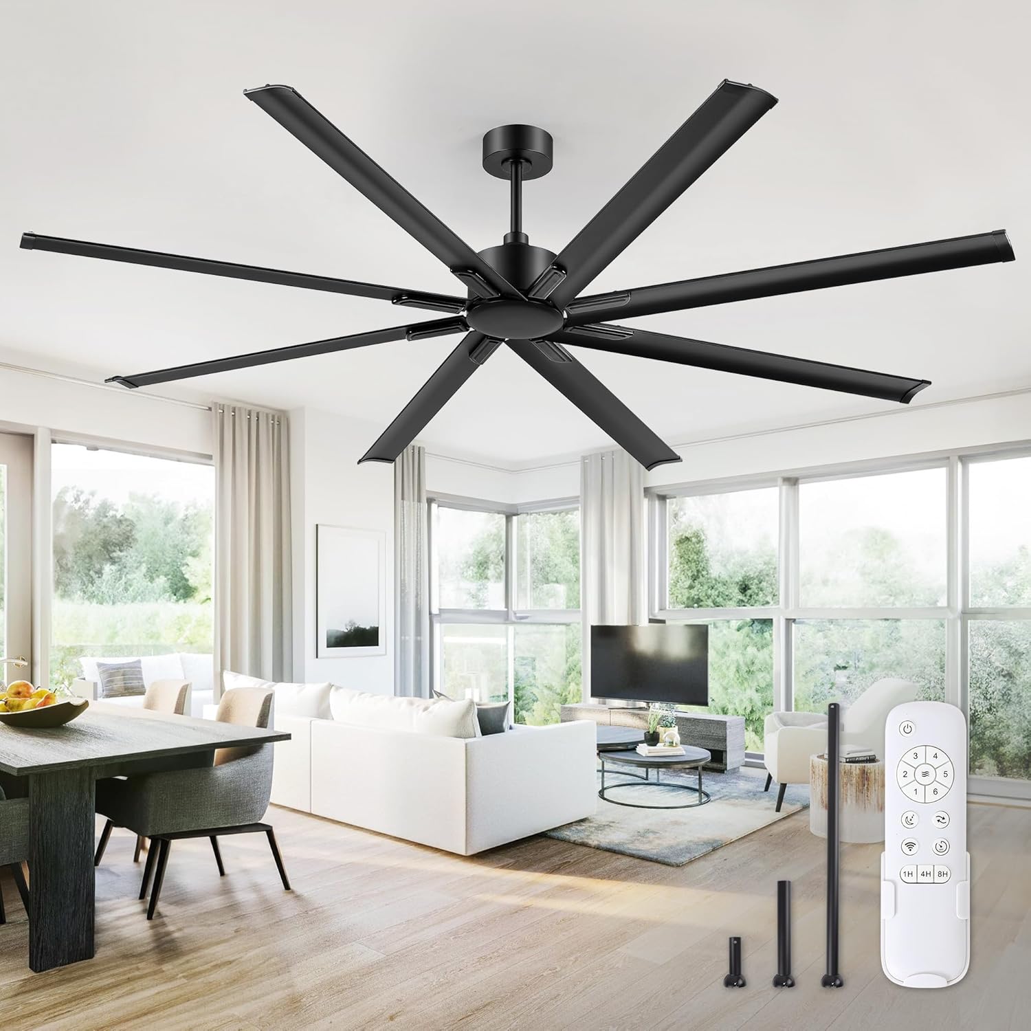 84 Inch Industrial DC Motor Ceiling Fan, Large Ceiling Fan with 8 Reversible Bla...