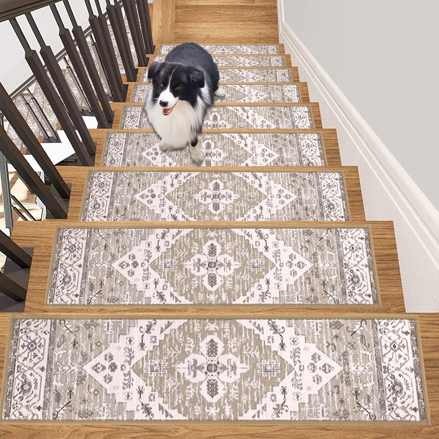 HEBE Carpet Stair Treads for Wooden Steps Indoor 7 Pack 8" X 30" Non Slip Self A...