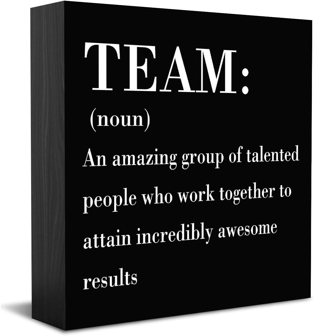 HTBIG Inspirational Team Noun Office Decor Desk Decor Wooden Box Sign Rustic Bla...