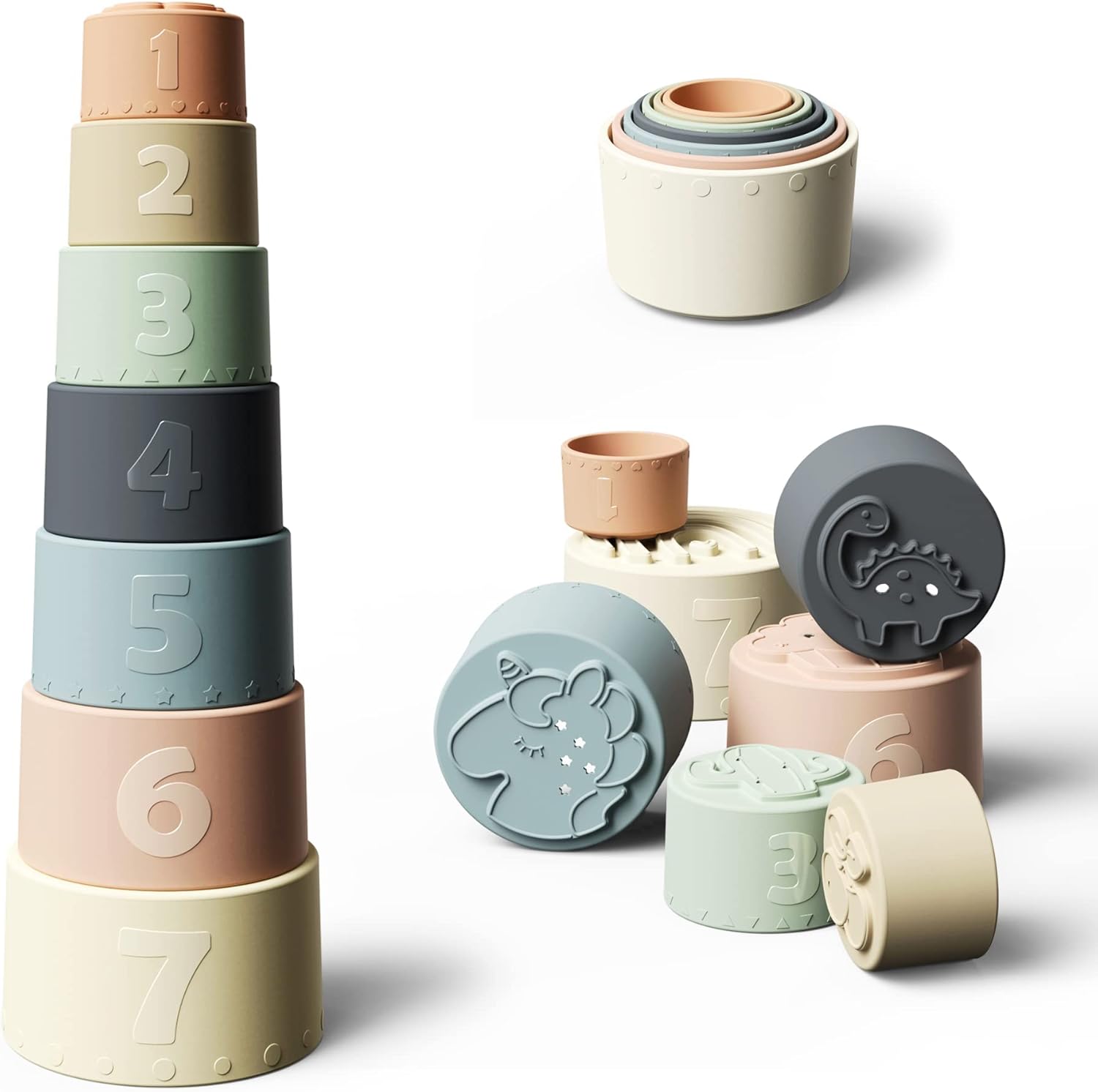 Moonkie Baby Stacking Cups Toy Silicone, Teething...