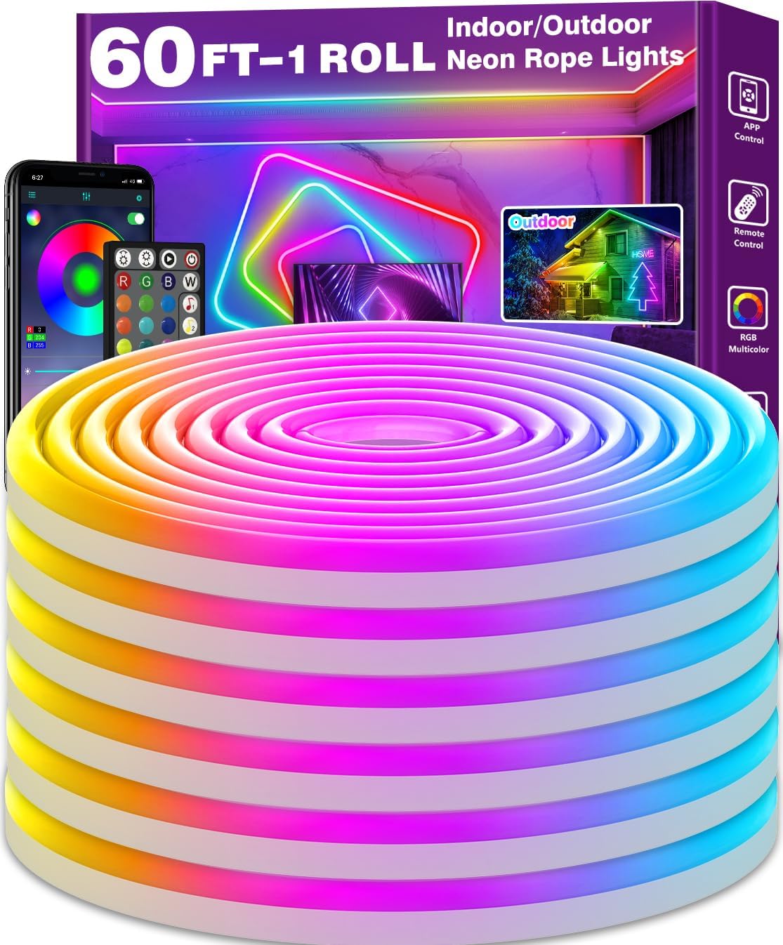 SINLEY Led Neon Rope Lights 60FT,Control with App/Remote,Flexible Led Rope Light...