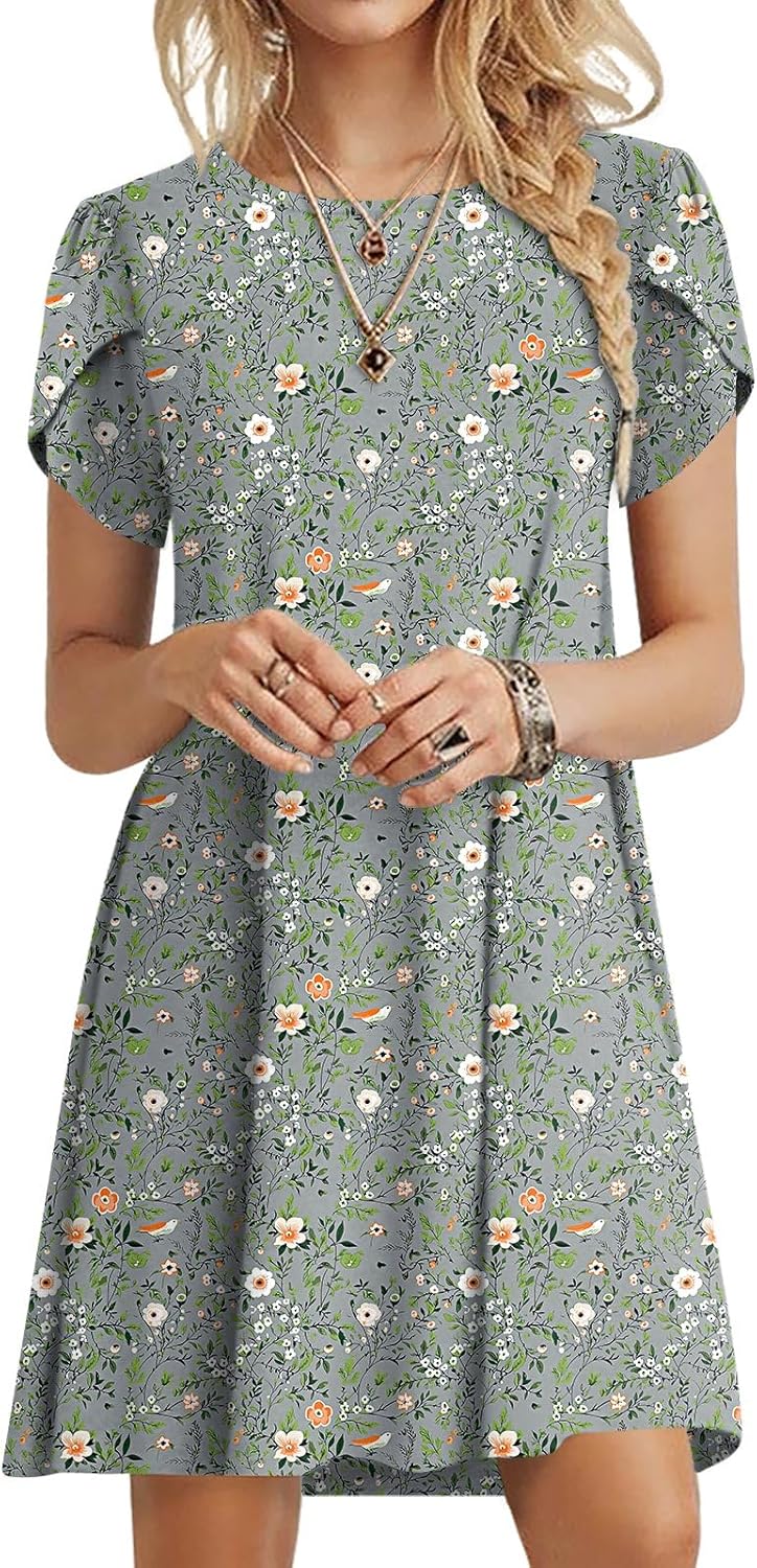 HOTGIFT 2025 Womens Dress Summer Short Sleeve Crewneck Sundress with Pockets M-4...