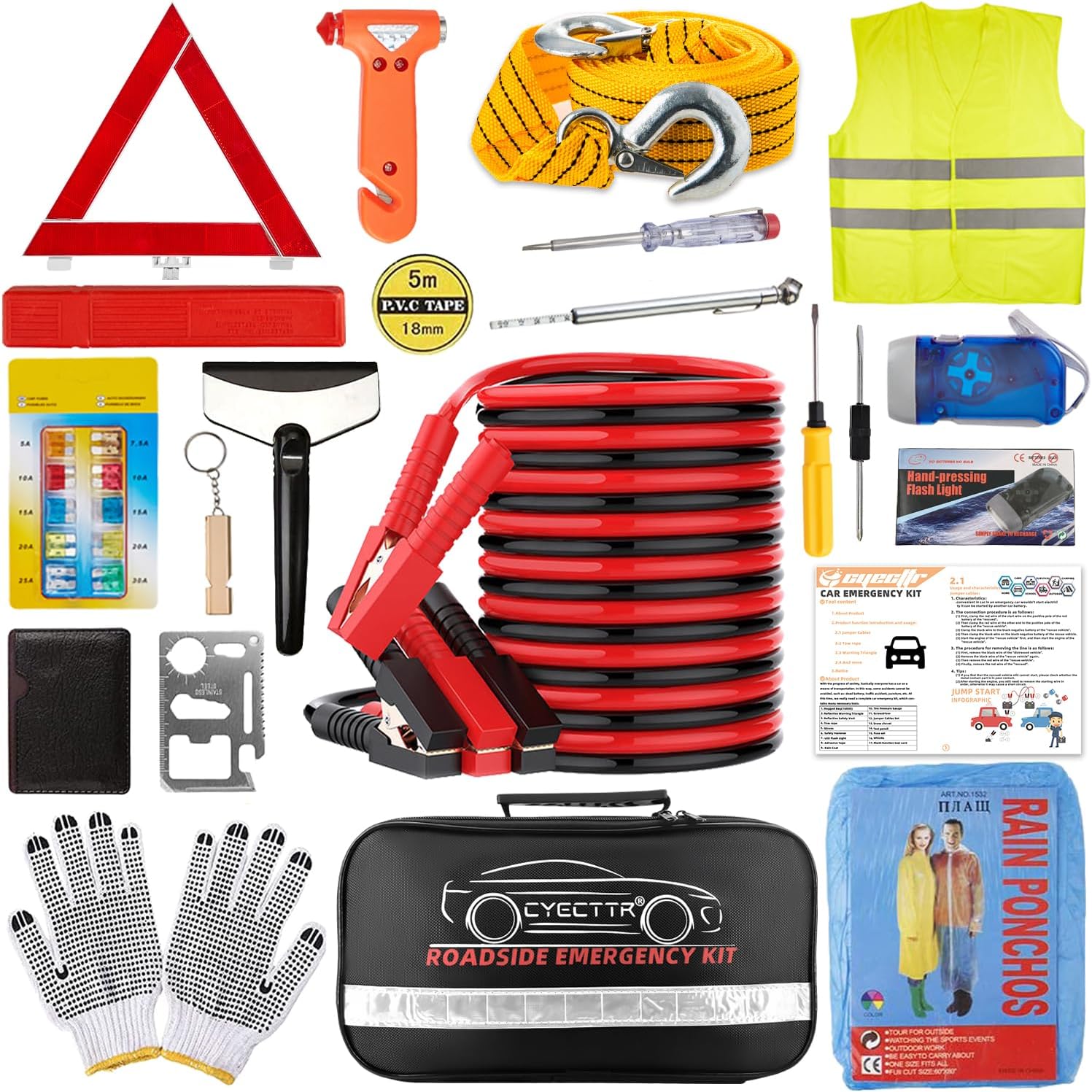 Car Roadside Emergency Kit,Auto Vehicle Truck Safety Emergency Road Side Assista...