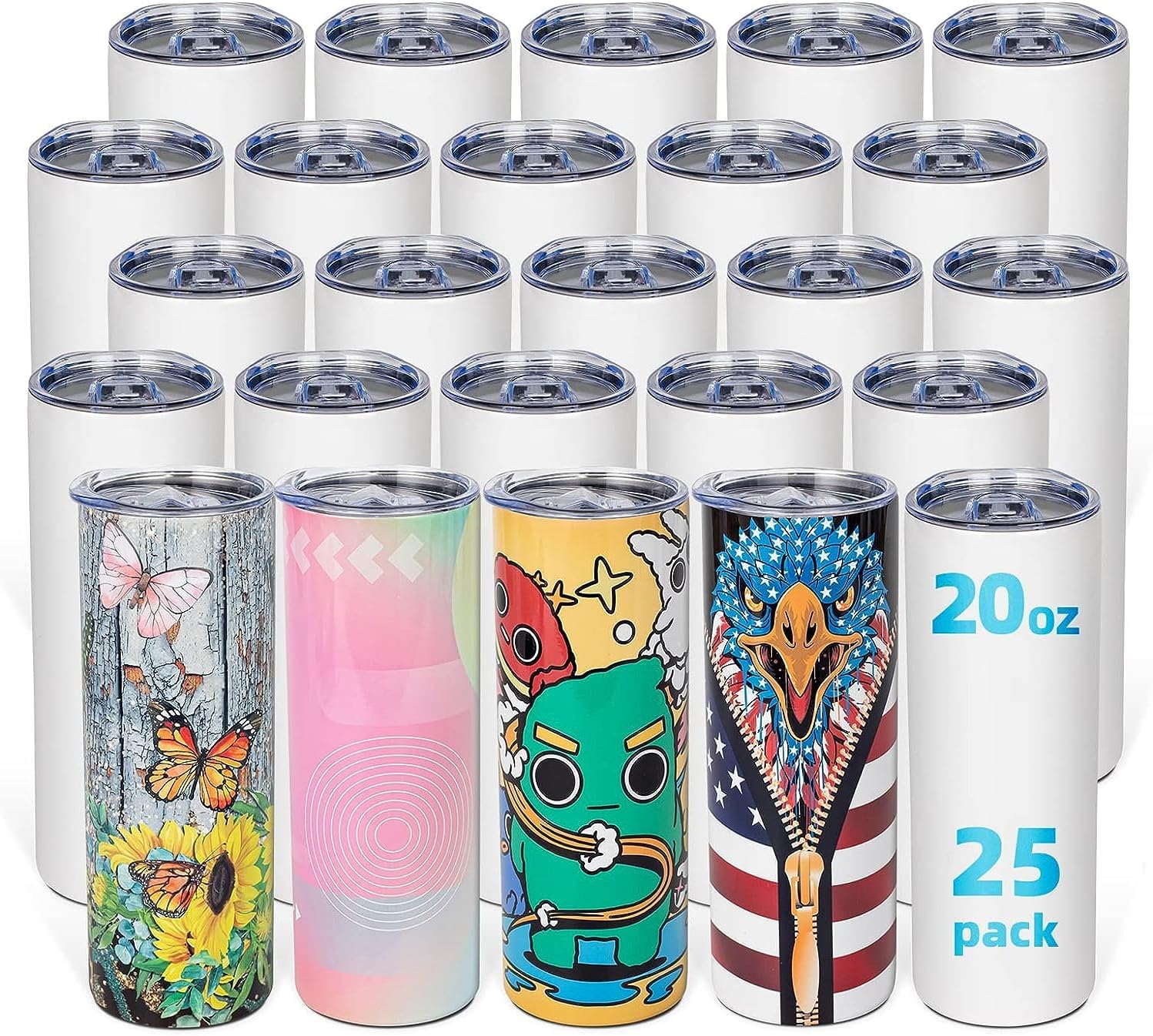 25 Pack 20 OZ Sublimation Tumbler Blanks Skinny Straight in Bulk, Stainless Stee...