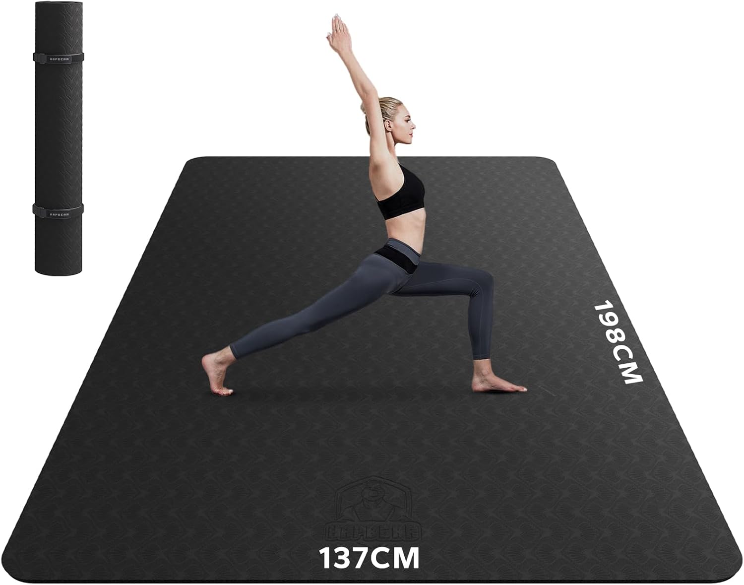 HAPBEAR Large Yoga Mat for Women- 198cm×137cm / 183cm×116cm×6mm,TPE Non-Slip, Du...