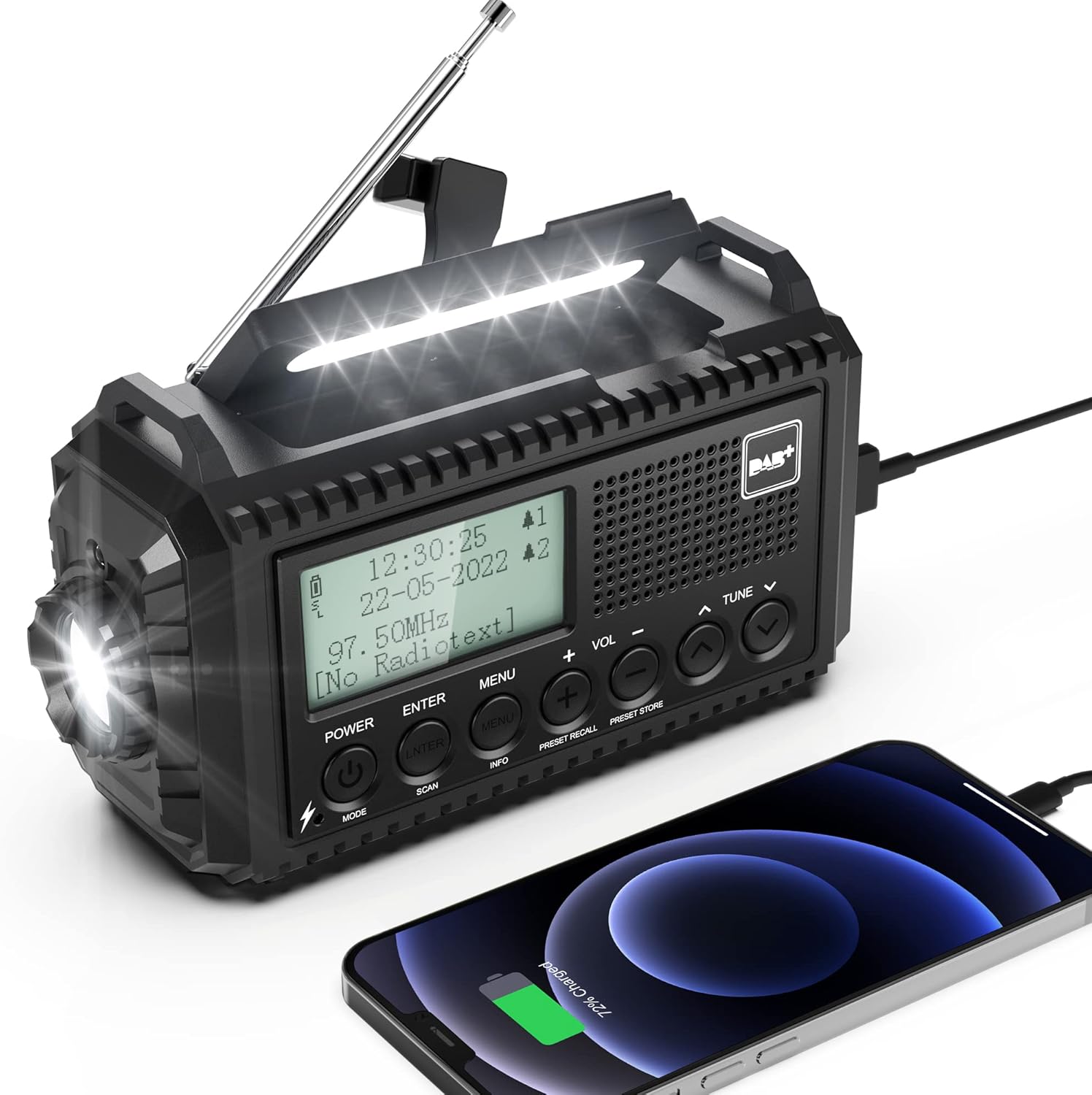 Dab Wind Up Radio, 5000 mAh Solar Powered Emergency Radio with SOS Alarm, Hand C...