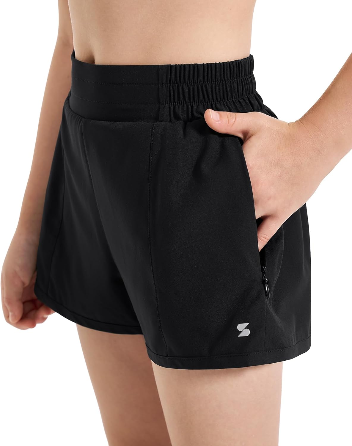 Stelle Girl's Athletic Shorts with Liner Zipper Pockets Elastic Waist Running Sh...