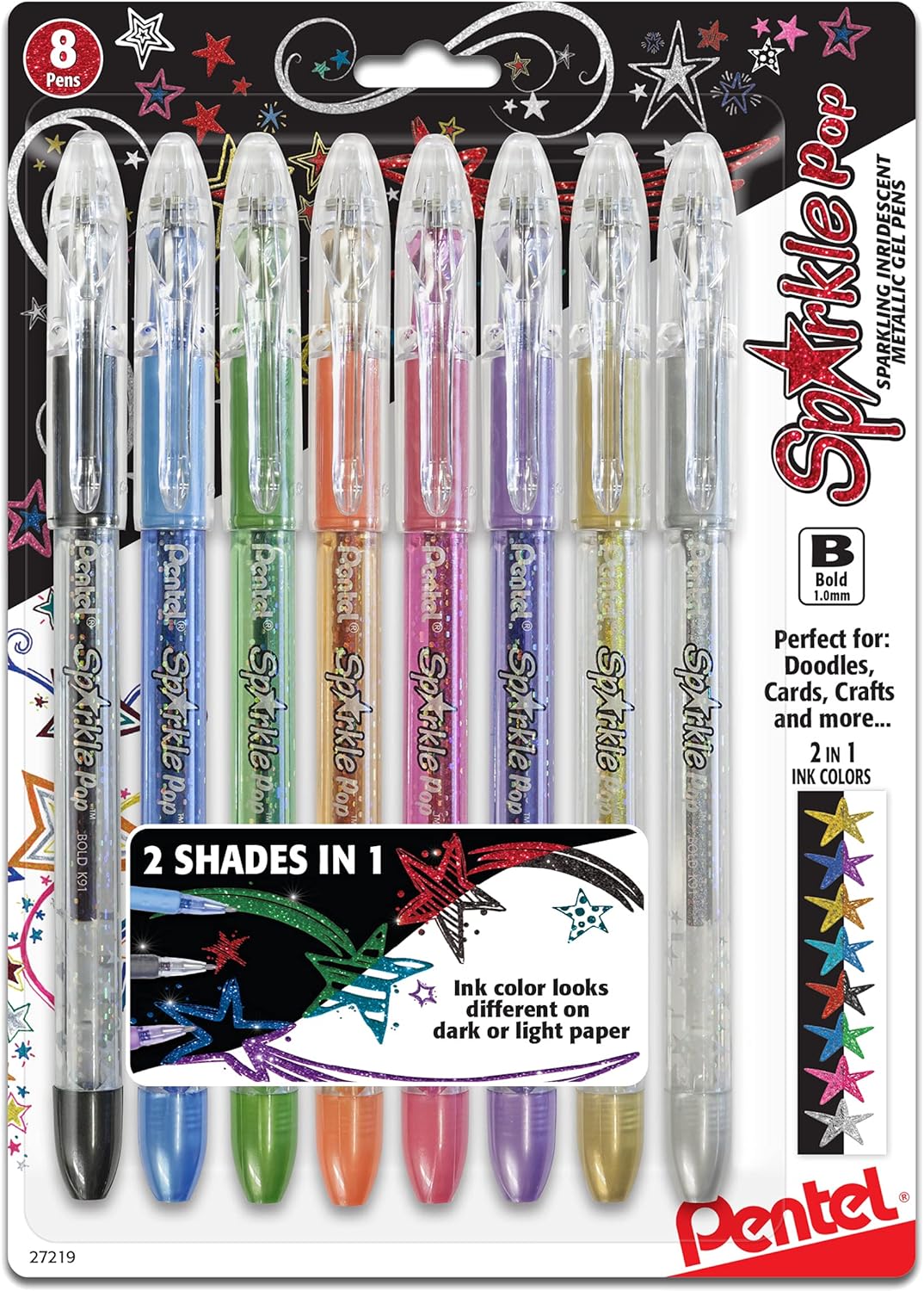 Pentel Sparkle Pop Metallic Gel Pen, (1.0mm) Bold Line, Assorted Colors, Pack of...