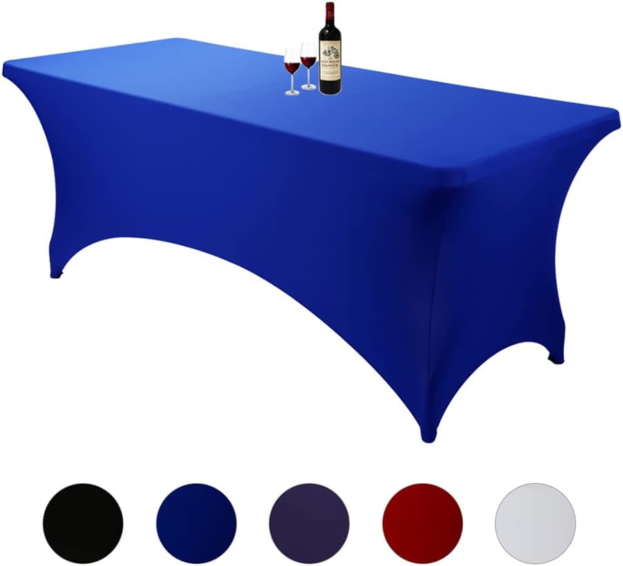 6ft Royal Blue Fitted Spandex Tablecloths Rectangular Wedding Party Banquet Stre...