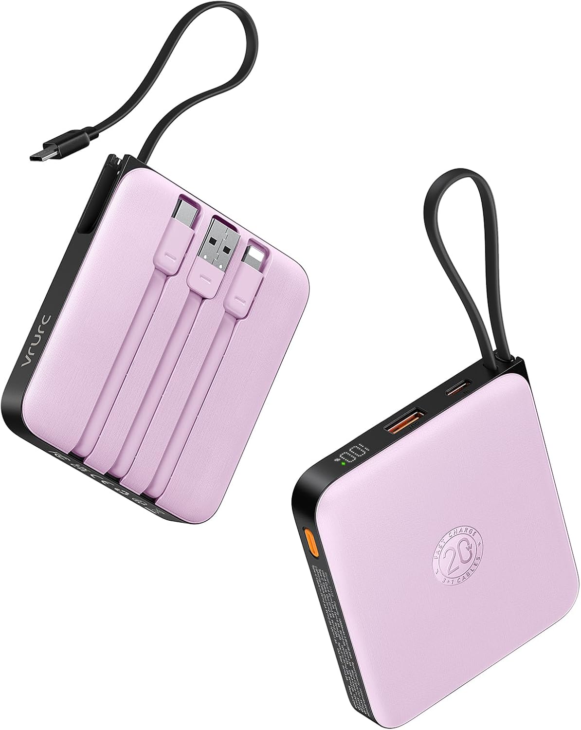 VRURC Portable Charger with Built-in Cable, Fast Charging Power Bank 10000mAh, L...