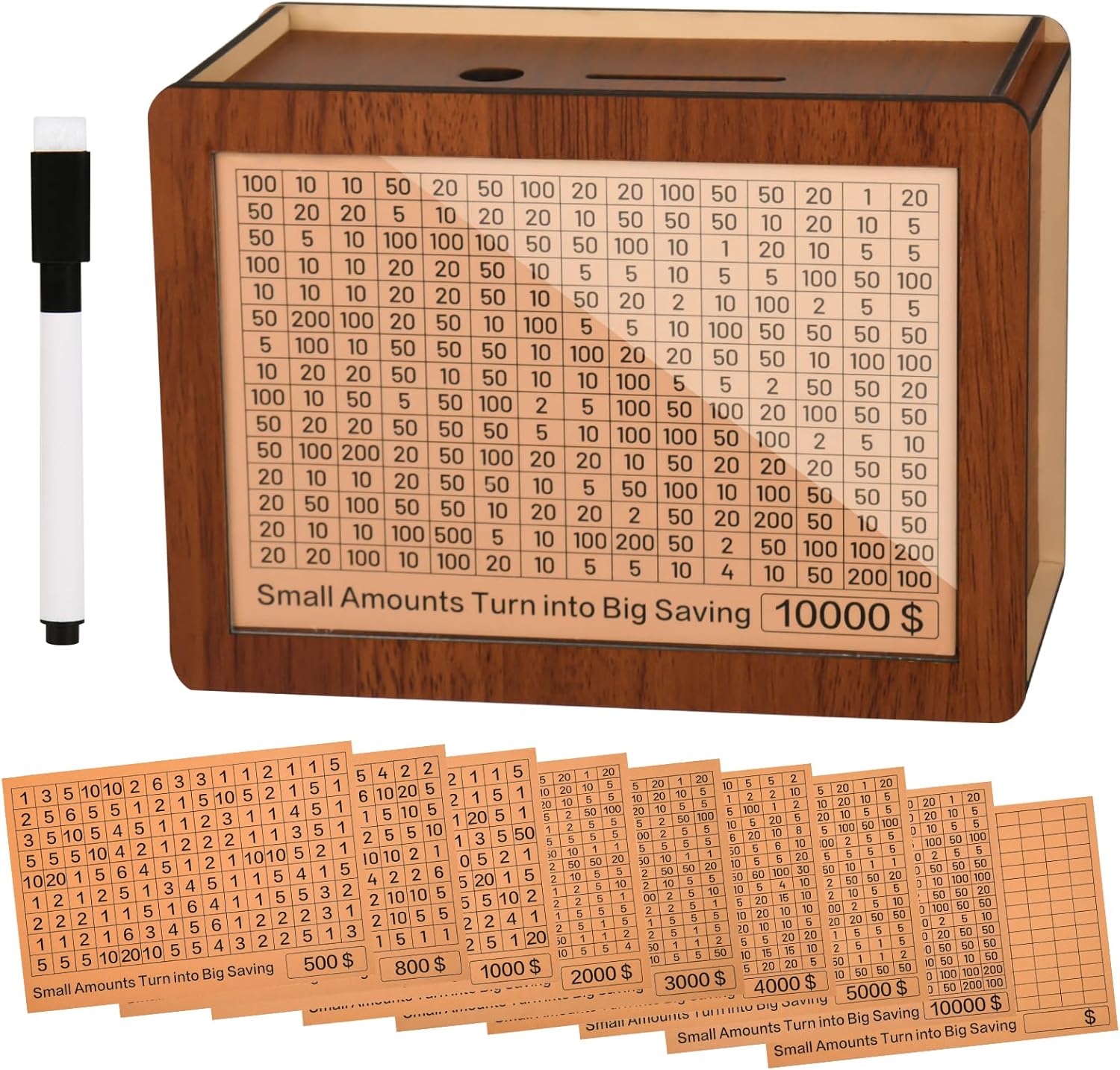 10000 Kakeibo Wooden Money Saving Challenge Box Cash Vault Piggy Bank for Adults...