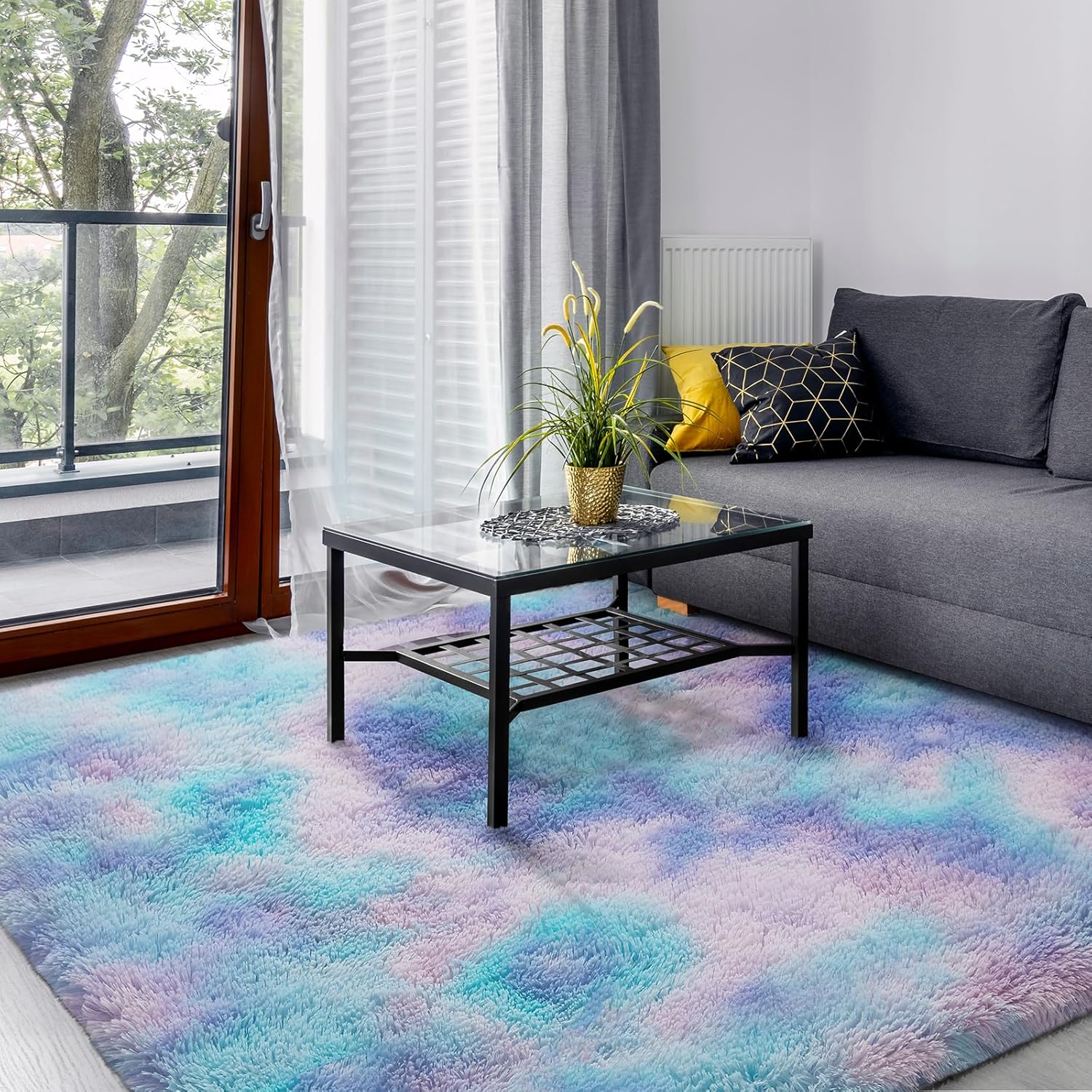 Area Rugs for Bedroom Living Room, 5x7 ft Tie-Dyed Shag Carpet, Washable Non-Sli...
