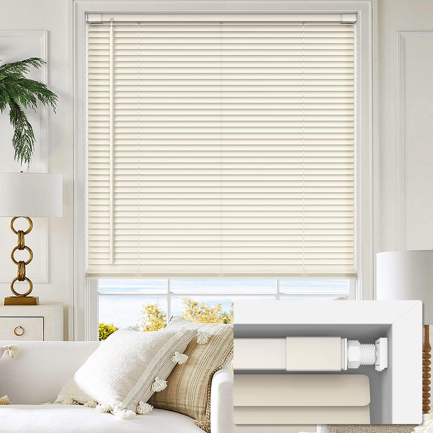 LazBlinds No Tools No Drill 1" Vinyl Mini Blinds, Cordless Blinds for Windows, L...