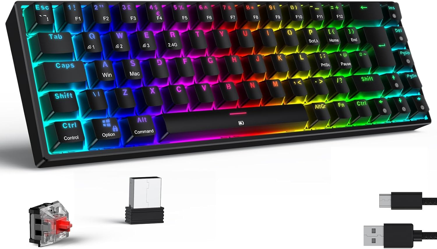 TECURS Wireless Gaming Keyboard Mechanical RGB UK Layout TKL 65% Rollover Anti-g...