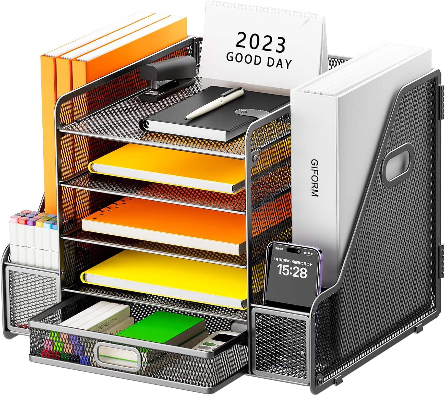 Restorgan Mesh Desk Organizer with File Holder 5-Tier Paper Letter Tray Organize...
