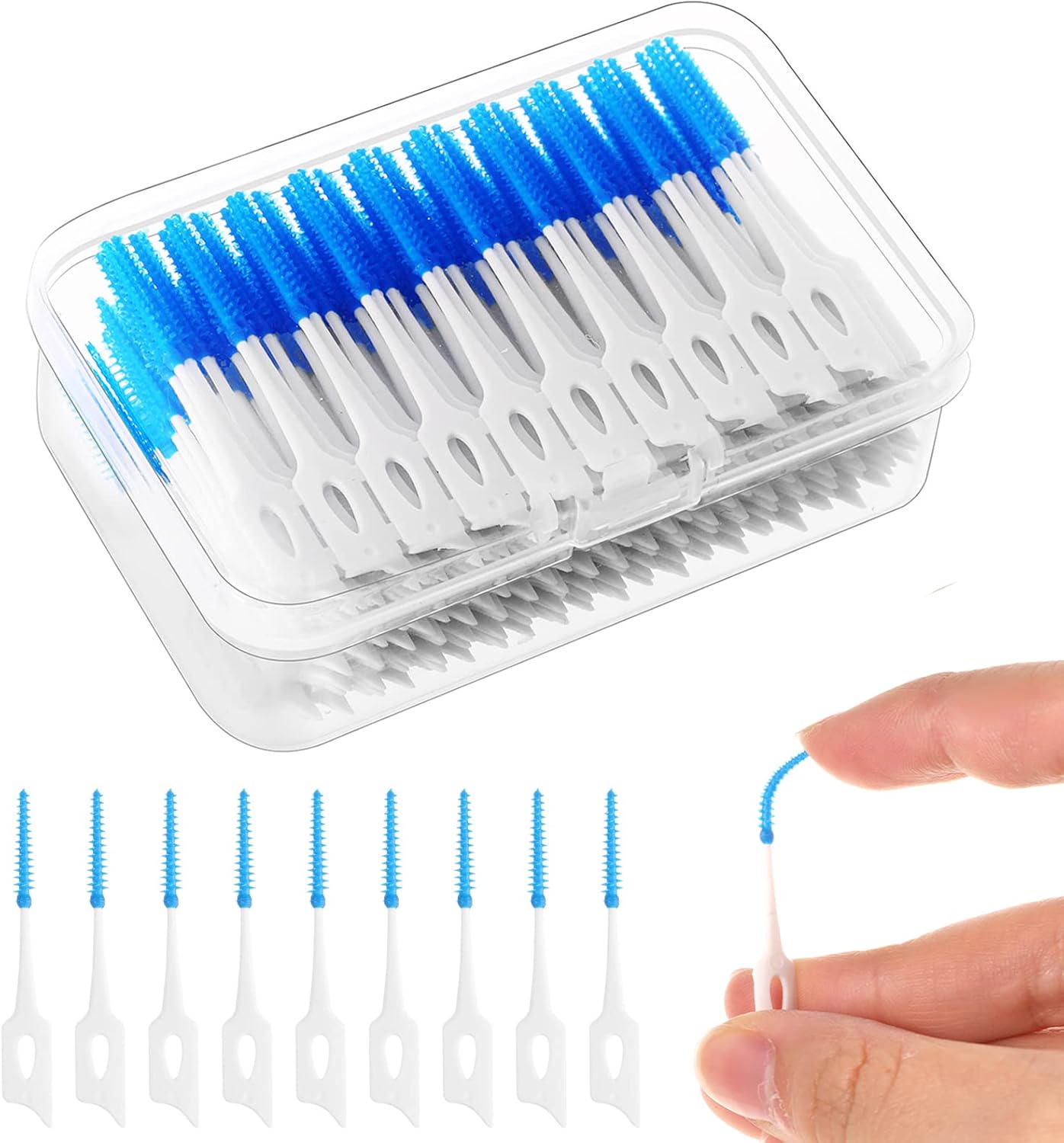 RAYITO 220 Pieces Interdental Brushes, Silicone Dental Brushes Blue Tooth Floss...