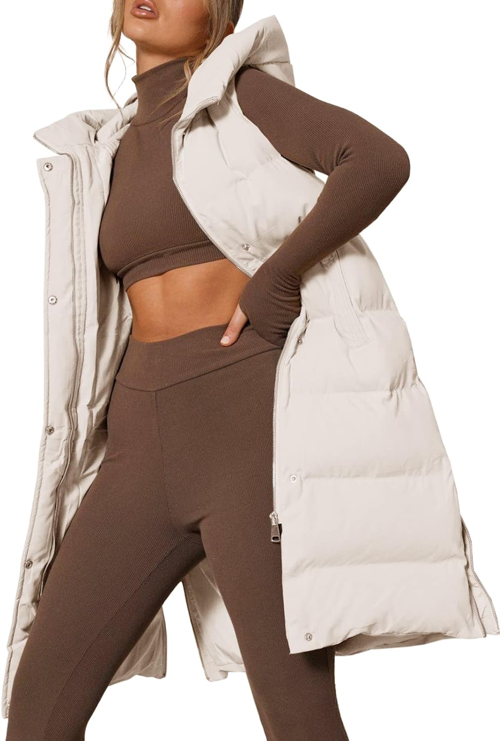 Inorin Womens Down Vest with Stand Collar Thick Hooded Sleeveless Long Coats Jac...